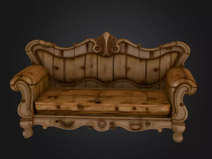 Decayed Baroque Sofa Low-poly 3D model_1