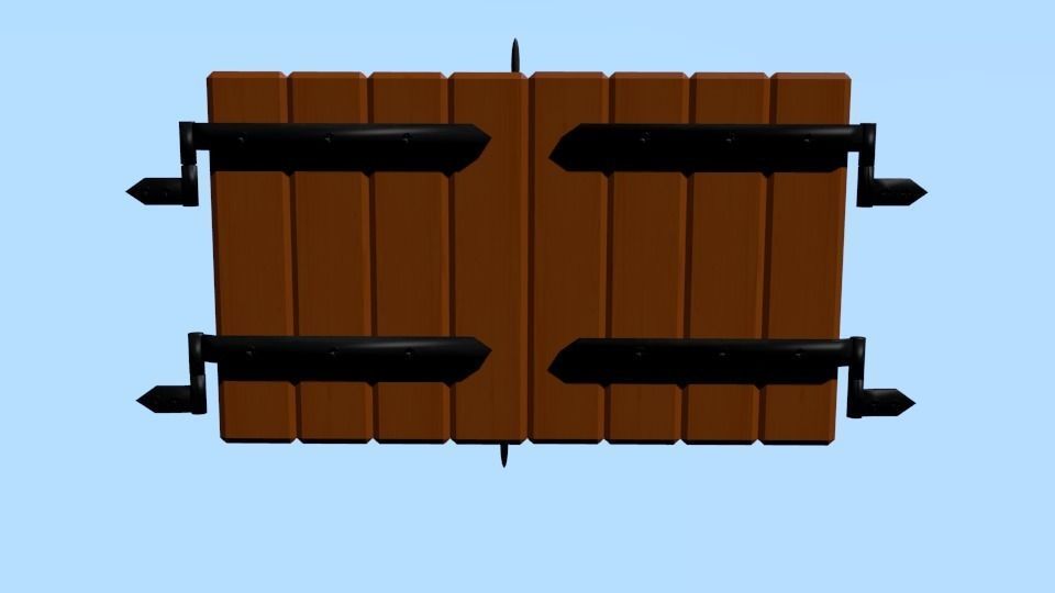 Animated and rigged wooden shutters Low-poly 3D model_5