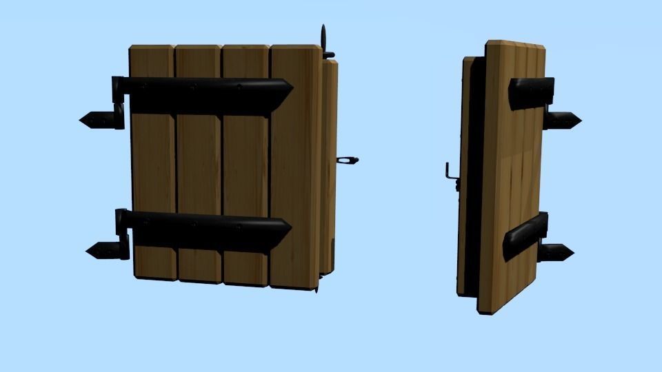 Animated and rigged wooden shutters Low-poly 3D model_6