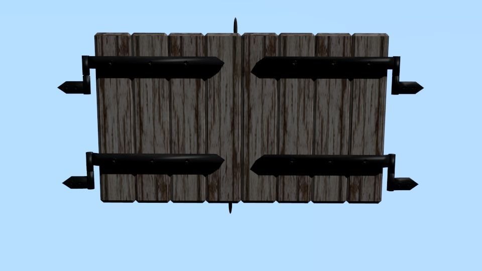 Animated and rigged wooden shutters Low-poly 3D model_2