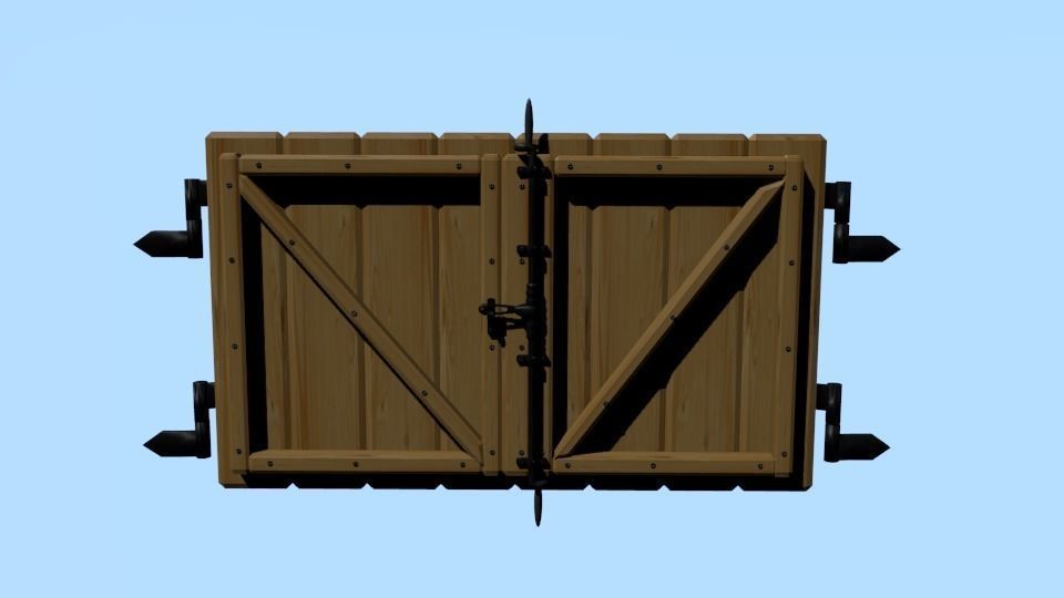 Animated and rigged wooden shutters Low-poly 3D model_0