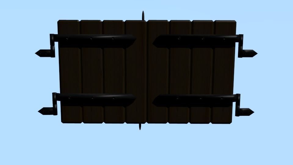 Animated and rigged wooden shutters Low-poly 3D model_3