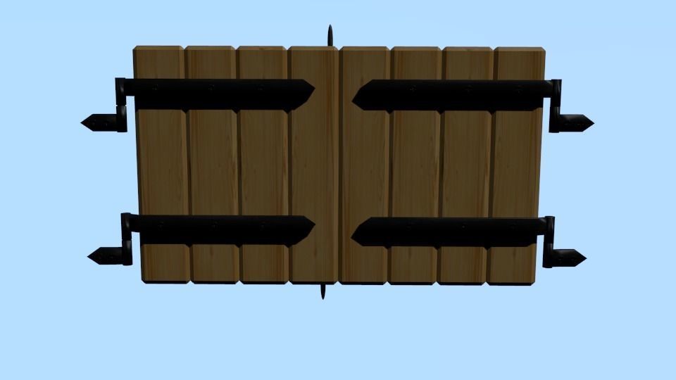 Animated and rigged wooden shutters Low-poly 3D model_1