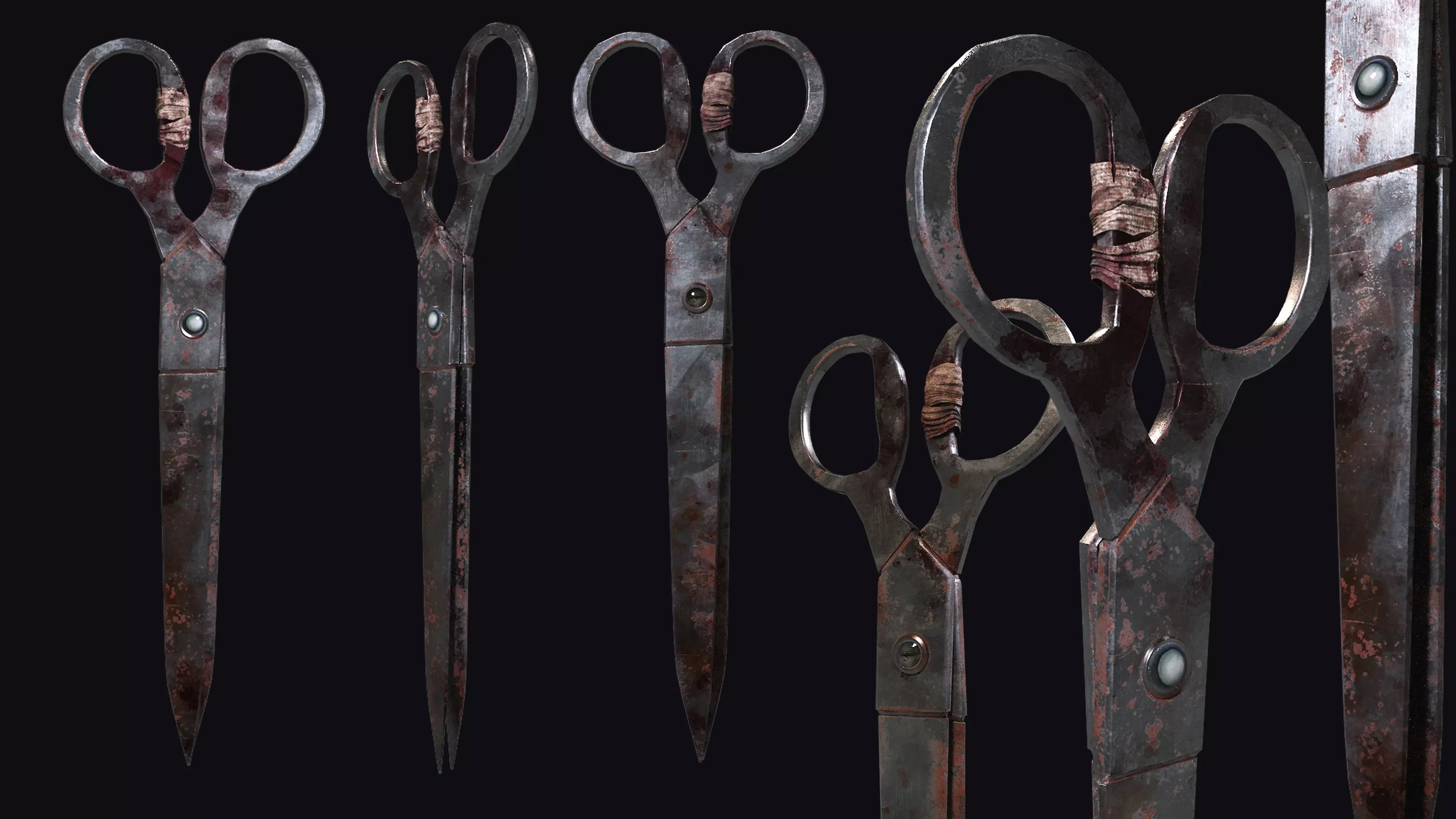 Rusty Bloody Vintage Scissors Low-poly 3D model_0