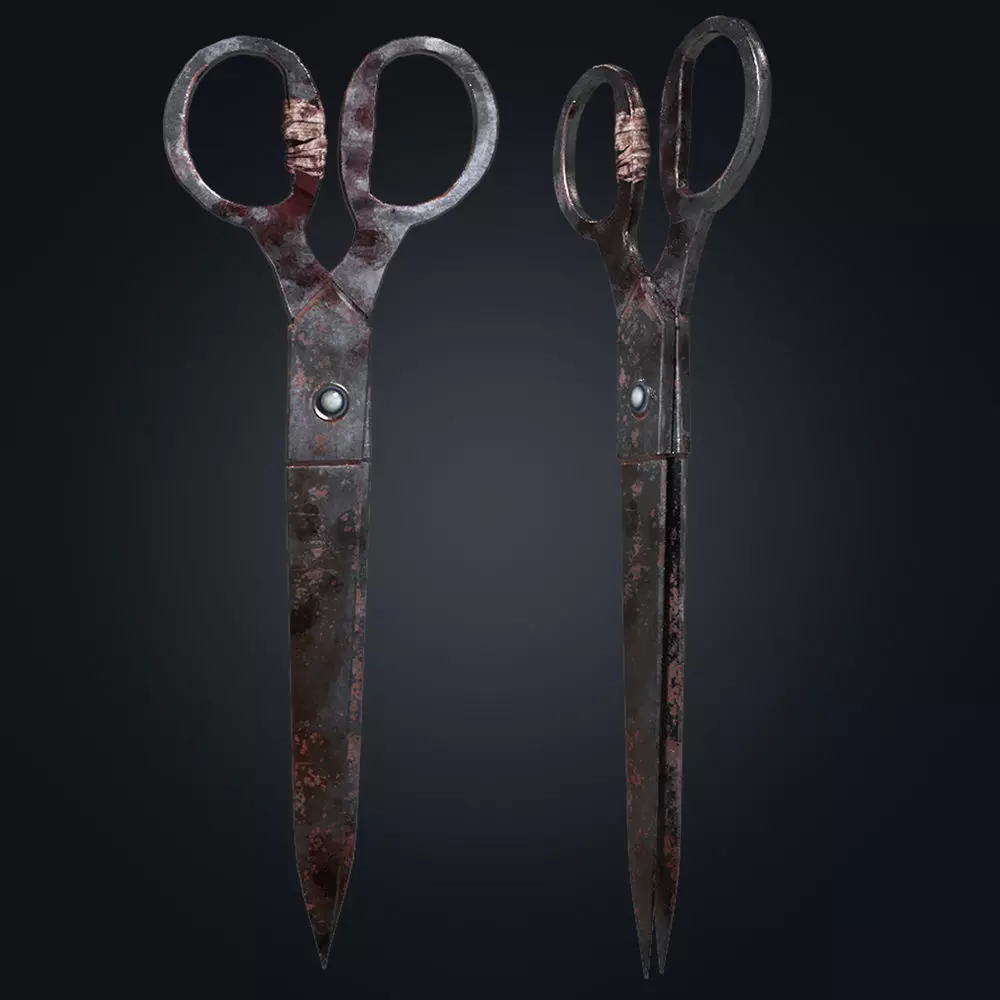 Rusty Bloody Vintage Scissors Low-poly 3D model_4
