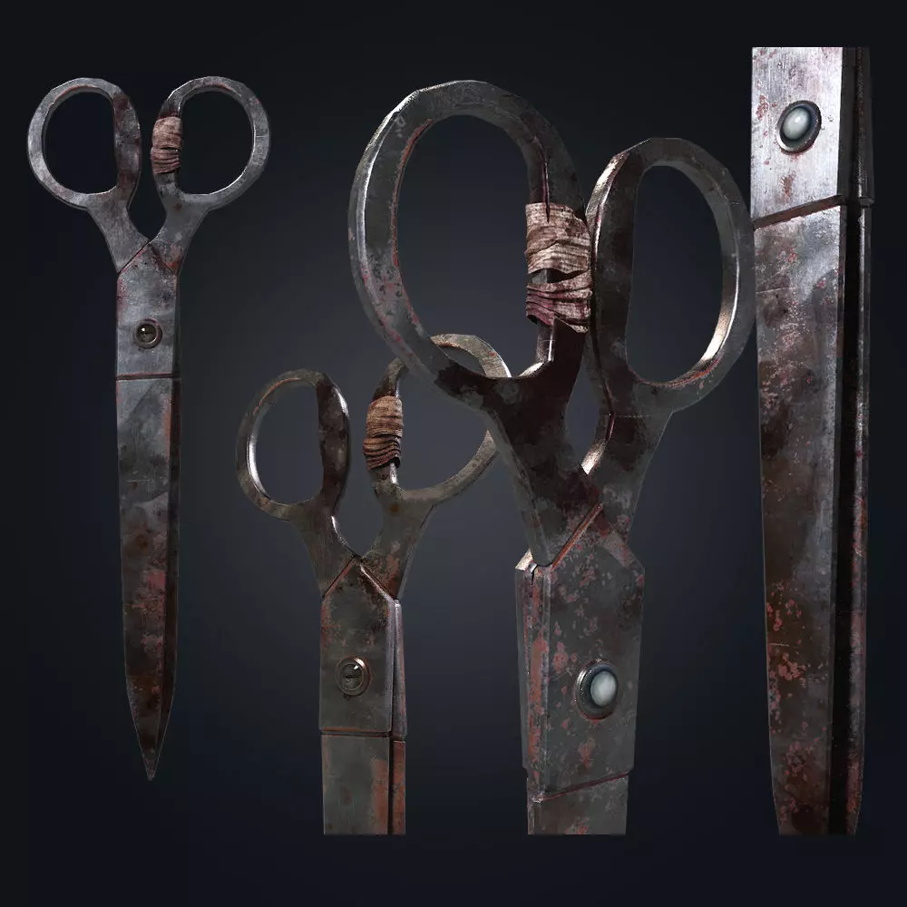 Rusty Bloody Vintage Scissors Low-poly 3D model_3