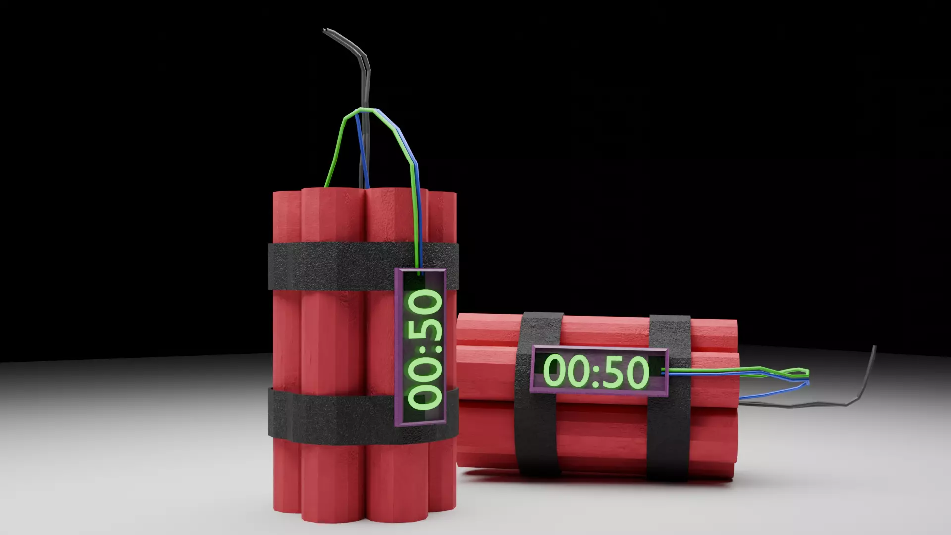 Low Poly Dynamite Bomb with Timer Game Ready VR AR PBR Textures Low-poly 3D model_4