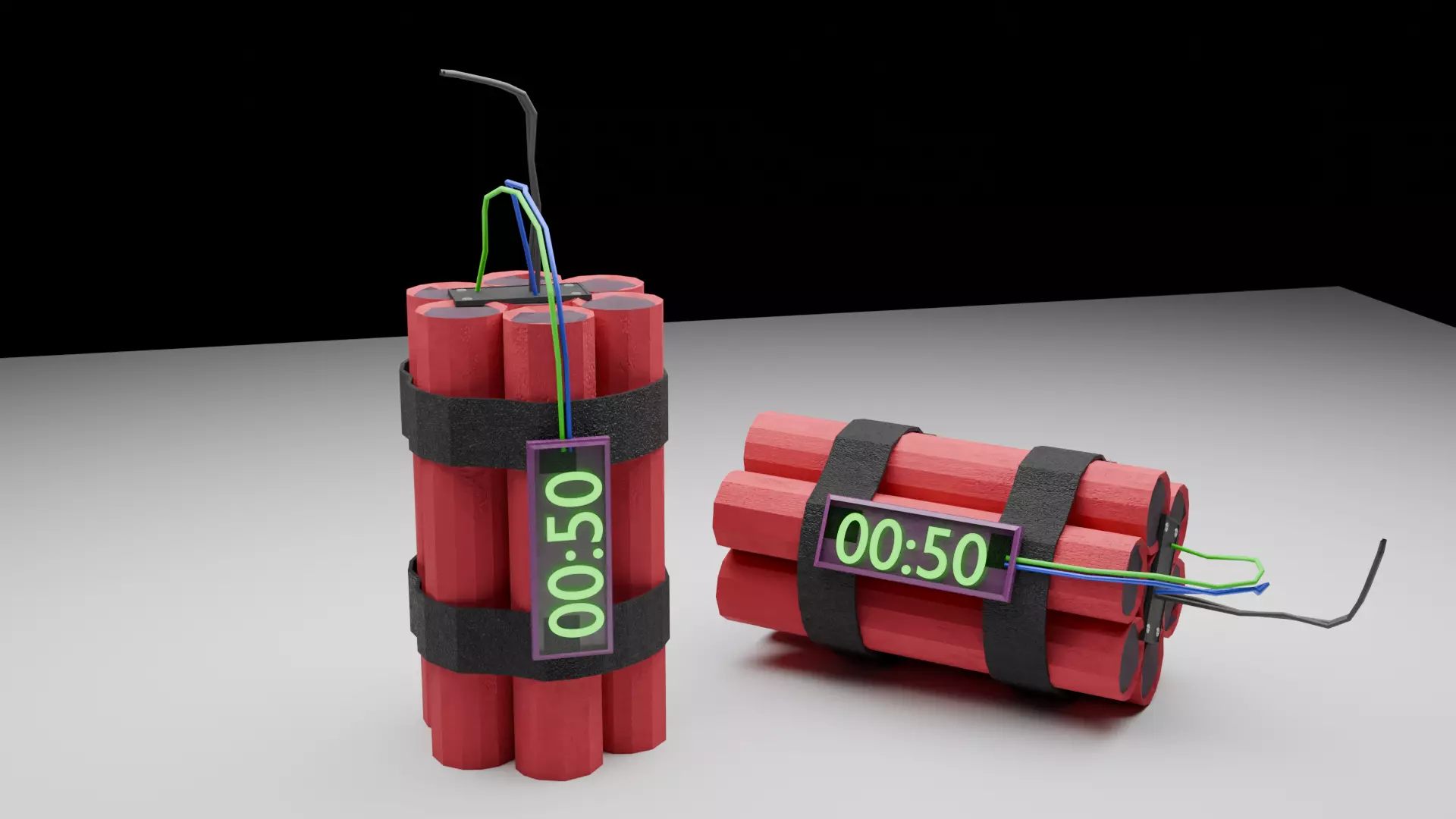 Low Poly Dynamite Bomb with Timer Game Ready VR AR PBR Textures Low-poly 3D model_3