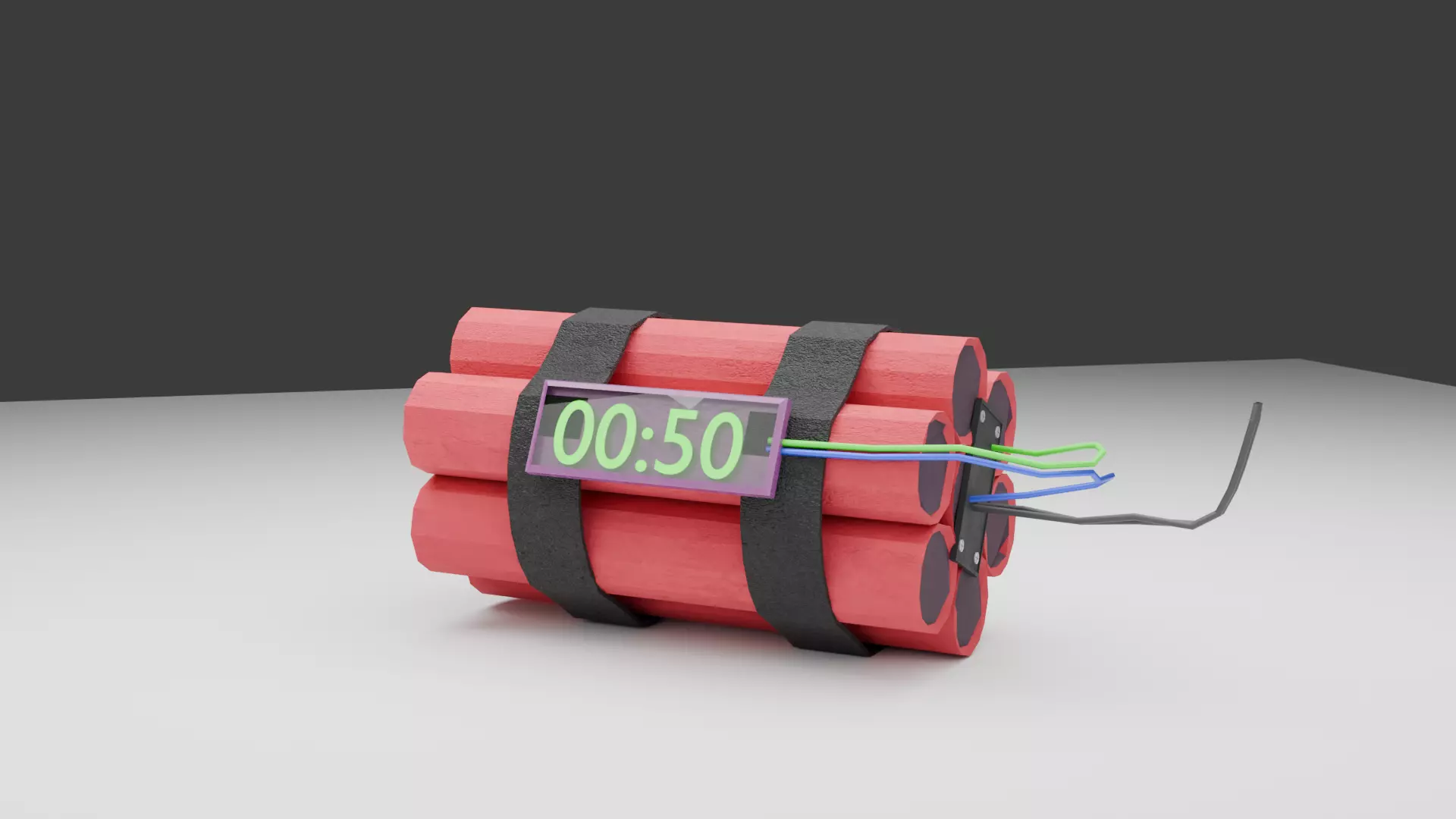 Low Poly Dynamite Bomb with Timer Game Ready VR AR PBR Textures Low-poly 3D model_1