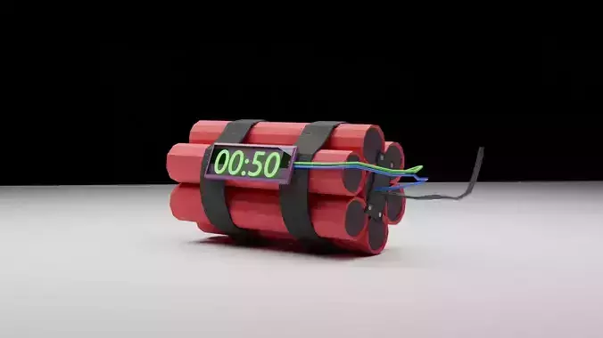 Low Poly Dynamite Bomb with Timer Game Ready VR AR PBR Textures Low-poly 3D model