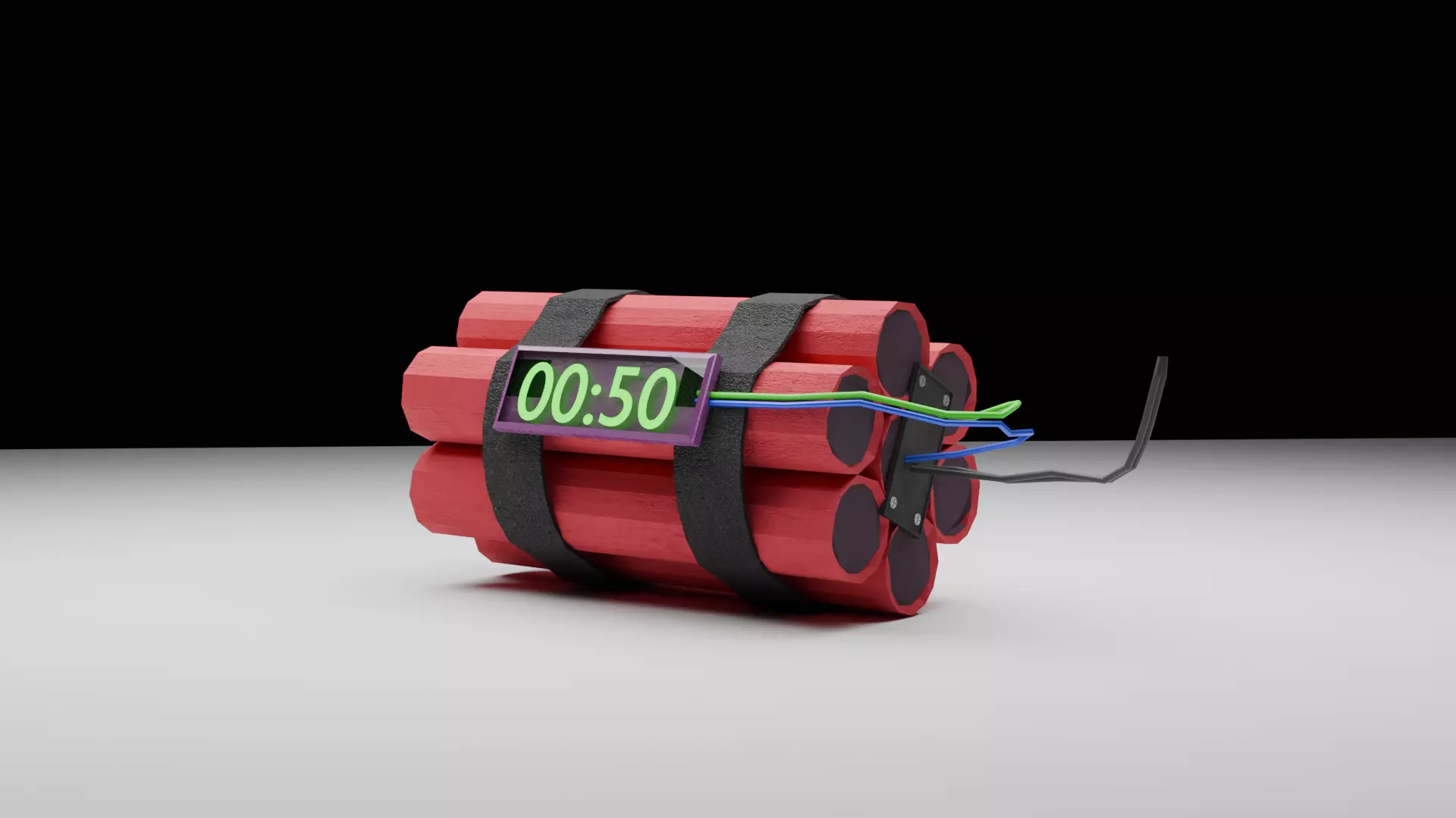 Low Poly Dynamite Bomb with Timer Game Ready VR AR PBR Textures Low-poly 3D model_0