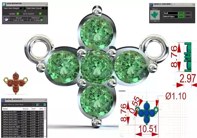 Atomic Four-Petal Flower with Green Garnet jp0349 3D print model