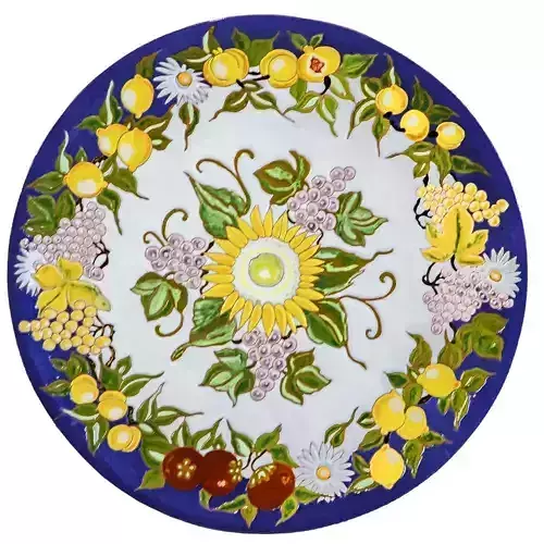 Majolica Sunflower Ceramic Plate Motif Texture