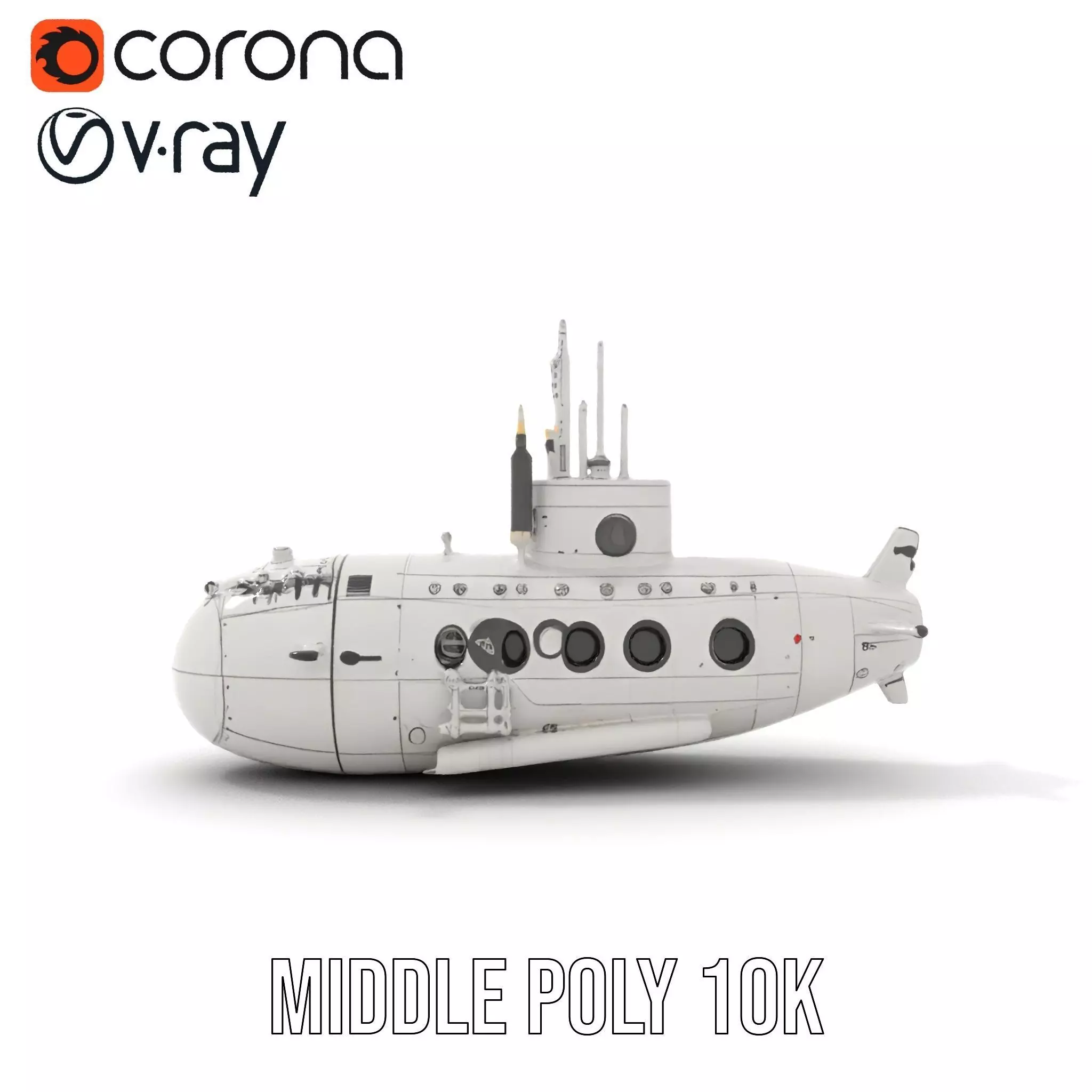 Classic Silver Submarine model pack Low-poly 3D model_20