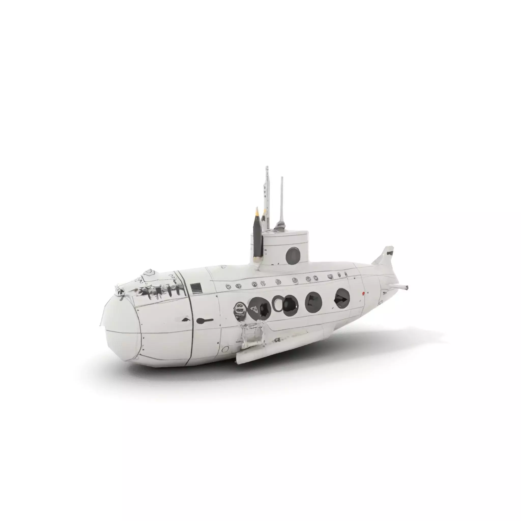 Classic Silver Submarine model pack Low-poly 3D model_8