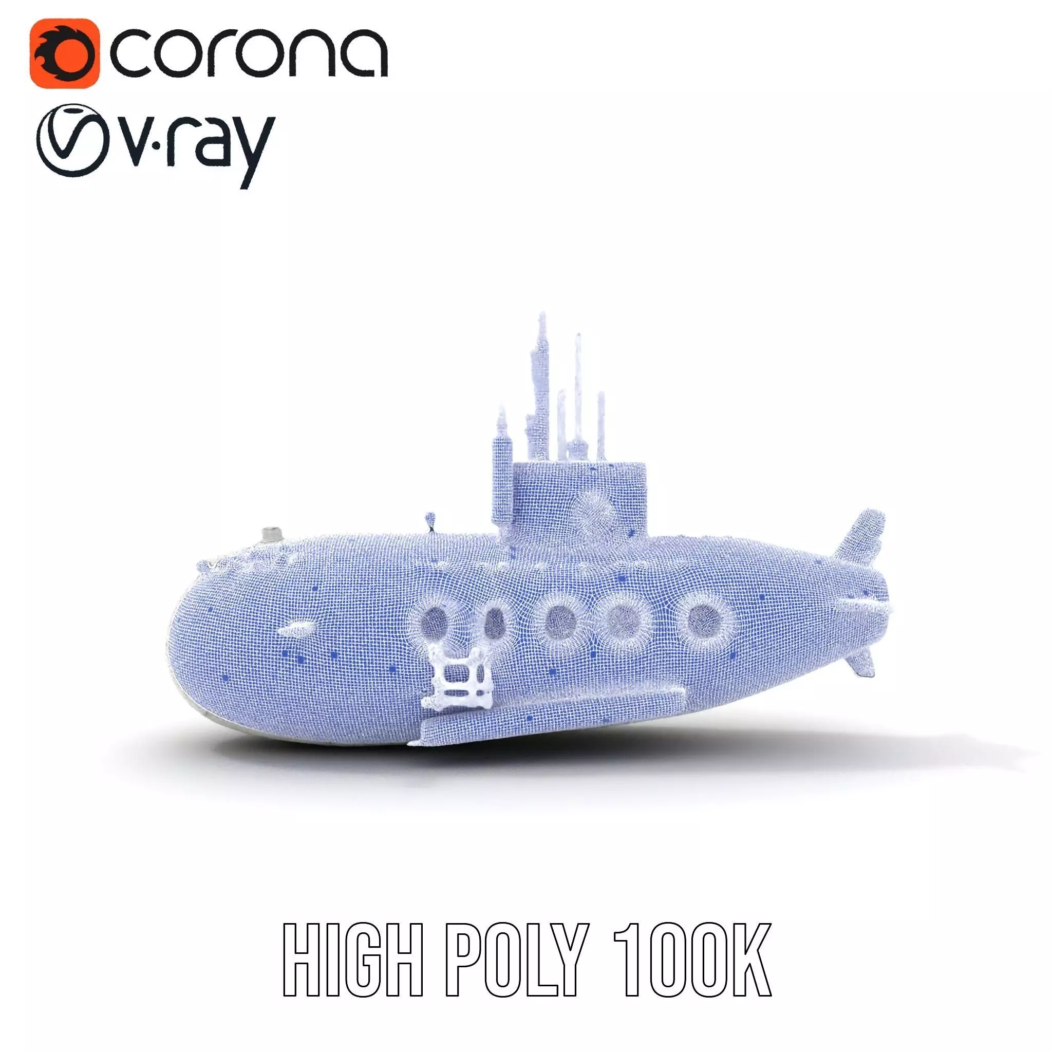 Classic Silver Submarine model pack Low-poly 3D model_27