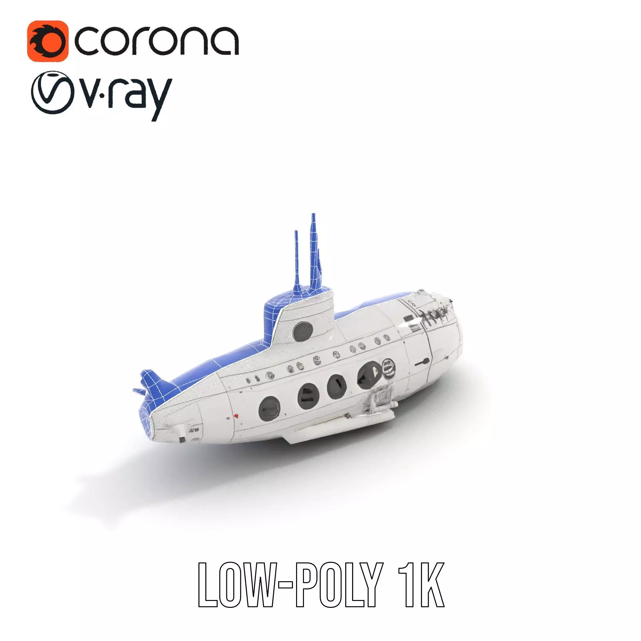 Classic Silver Submarine model pack Low-poly 3D model_32