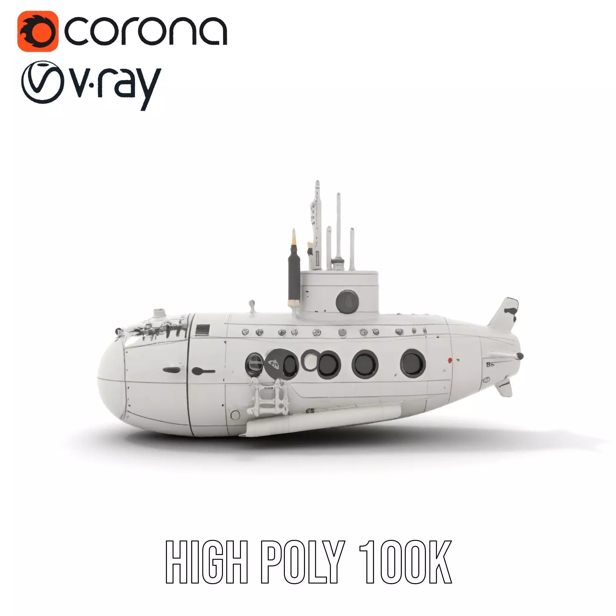 Classic Silver Submarine model pack Low-poly 3D model_30