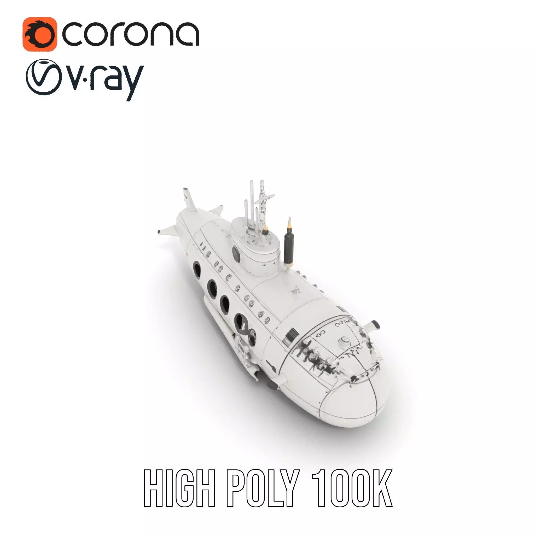 Classic Silver Submarine model pack Low-poly 3D model_19
