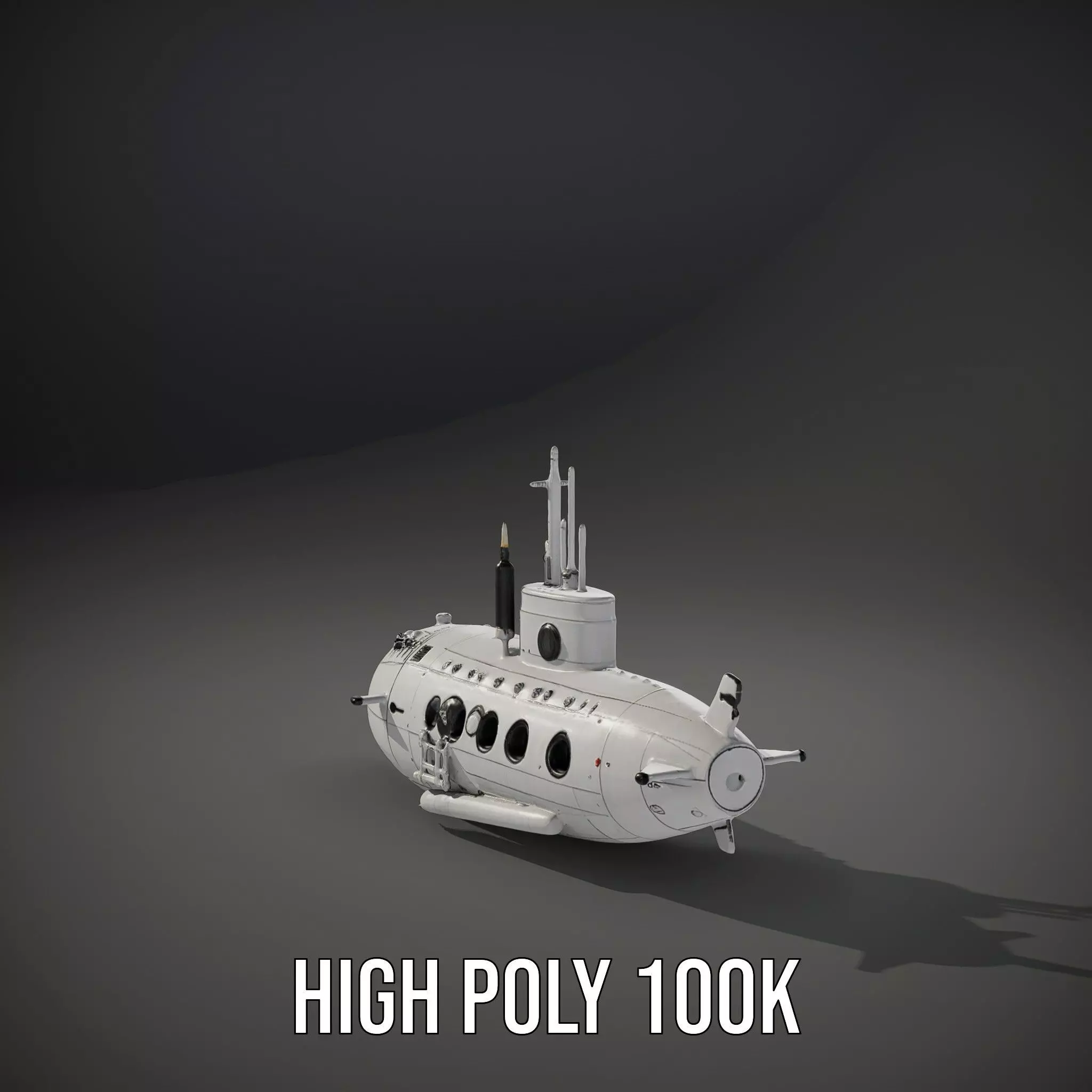 Classic Silver Submarine model pack Low-poly 3D model_9