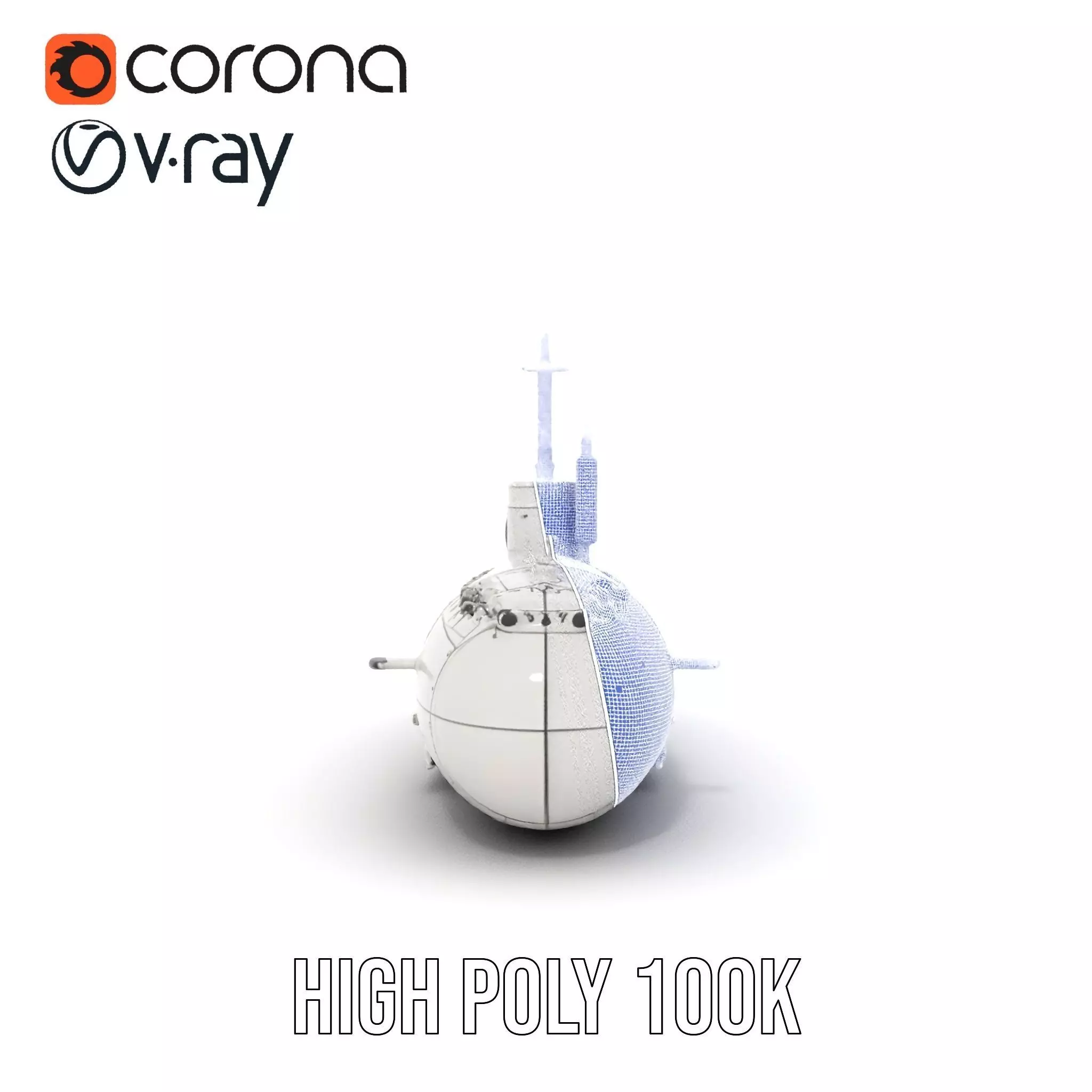 Classic Silver Submarine model pack Low-poly 3D model_35