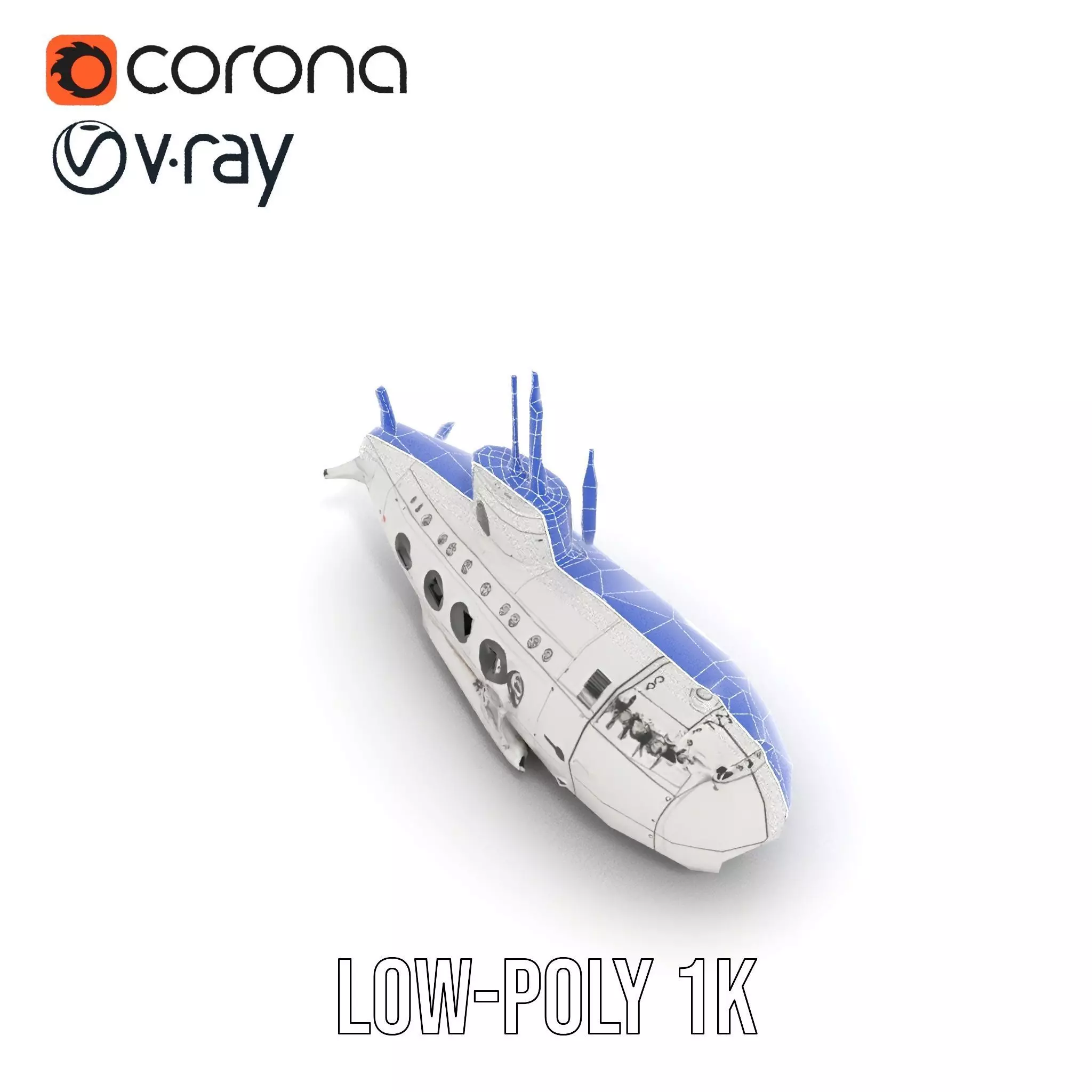 Classic Silver Submarine model pack Low-poly 3D model_21