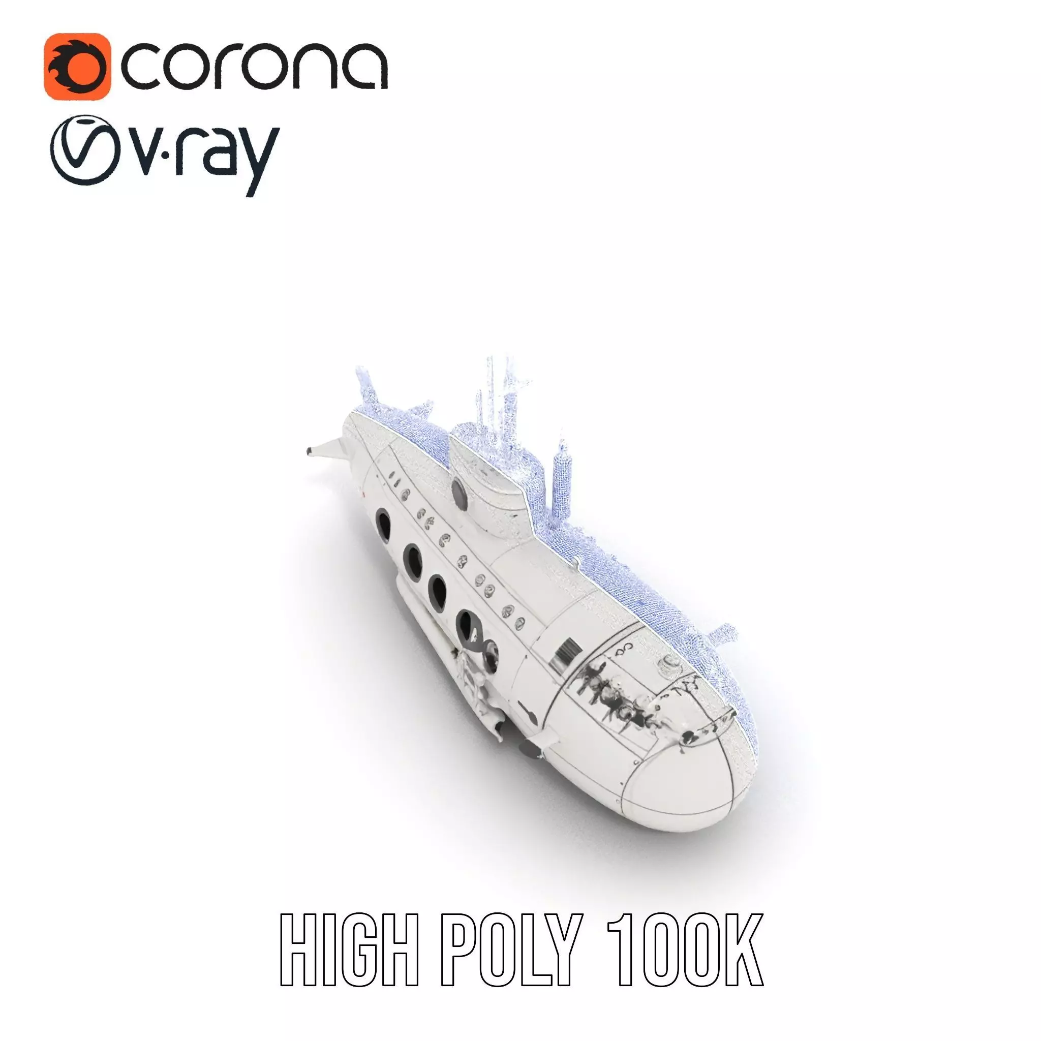 Classic Silver Submarine model pack Low-poly 3D model_33