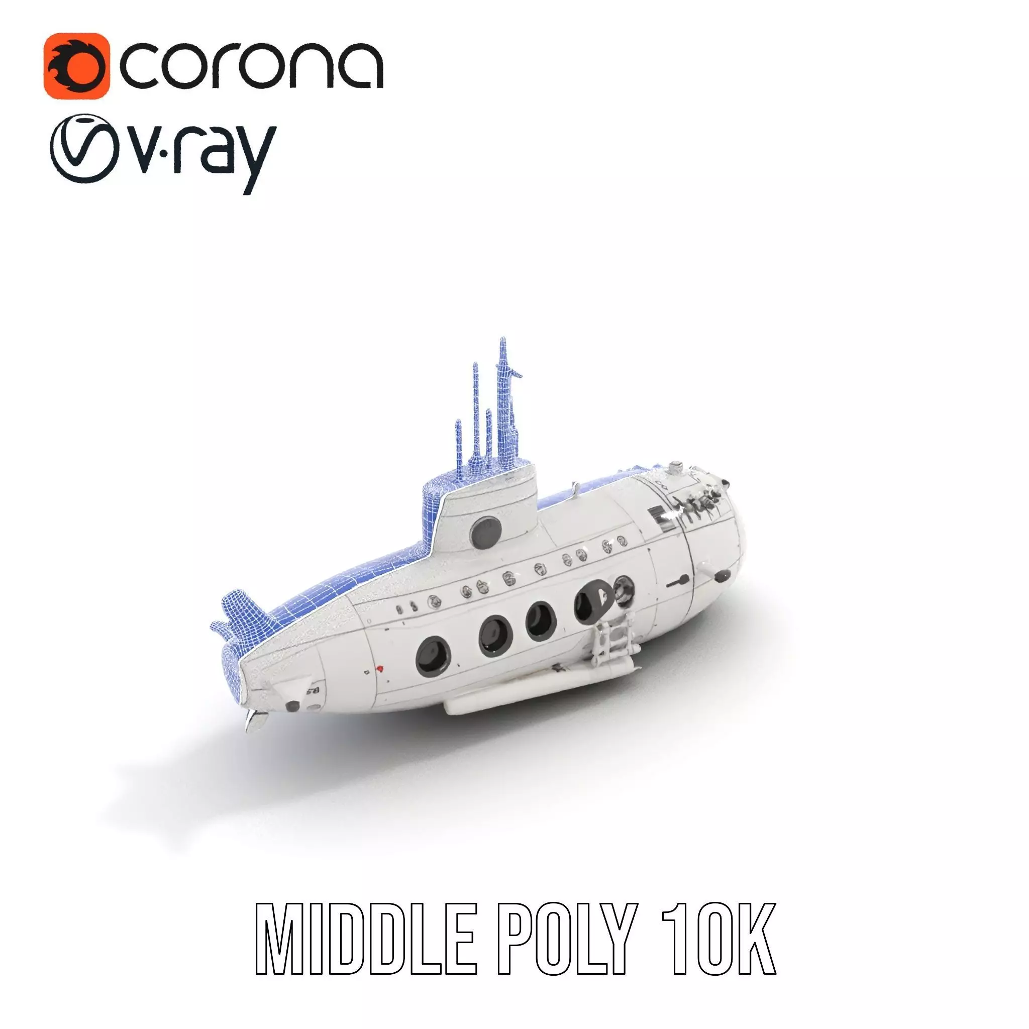 Classic Silver Submarine model pack Low-poly 3D model_17