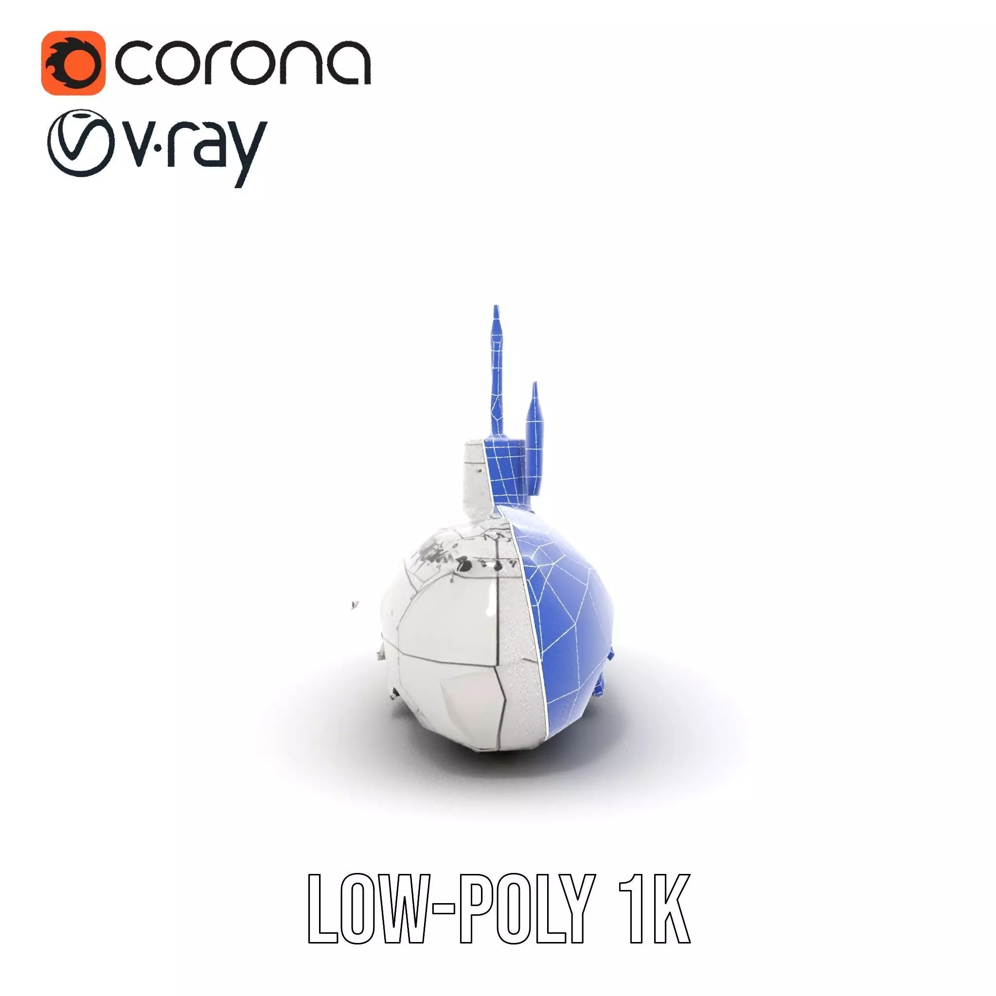 Classic Silver Submarine model pack Low-poly 3D model_16