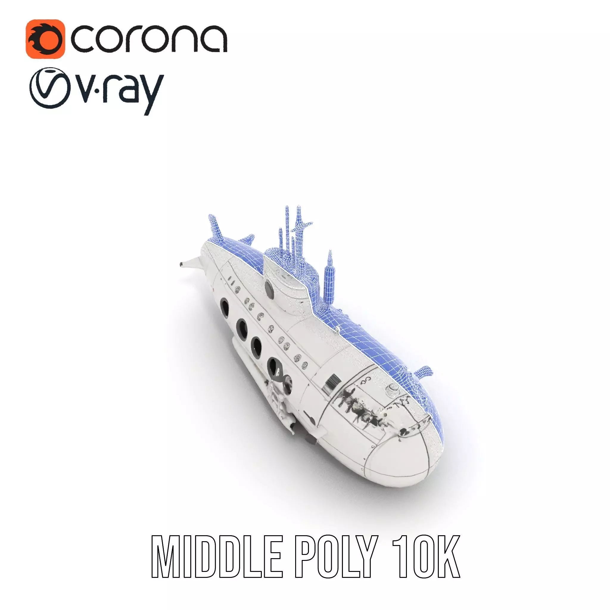 Classic Silver Submarine model pack Low-poly 3D model_28