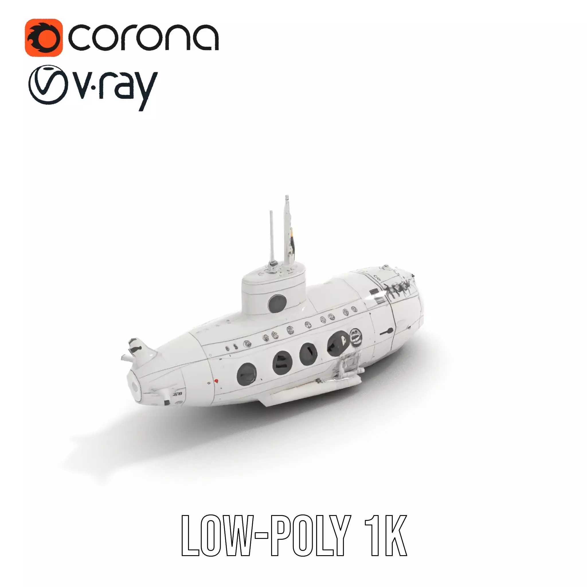 Classic Silver Submarine model pack Low-poly 3D model_10