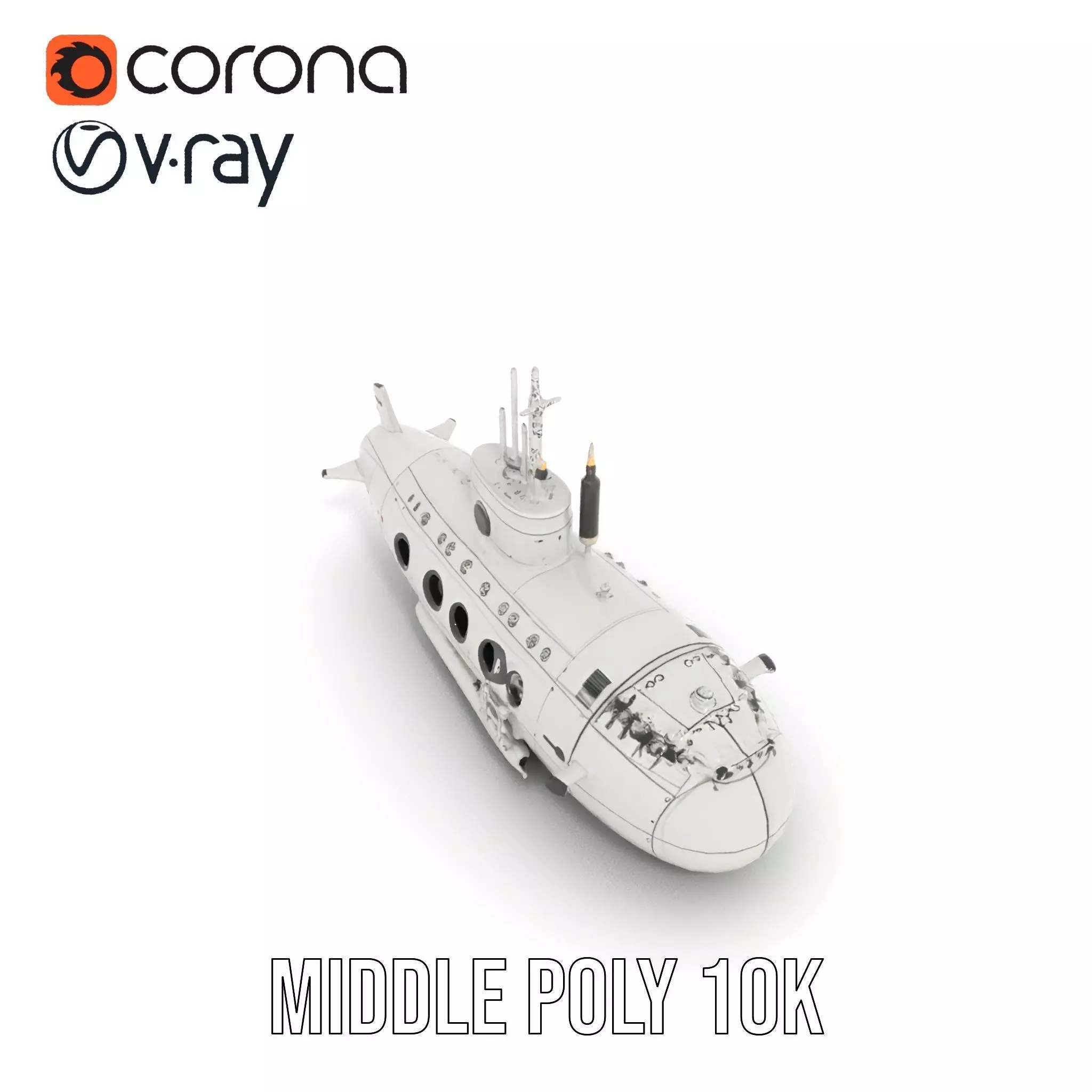 Classic Silver Submarine model pack Low-poly 3D model_15