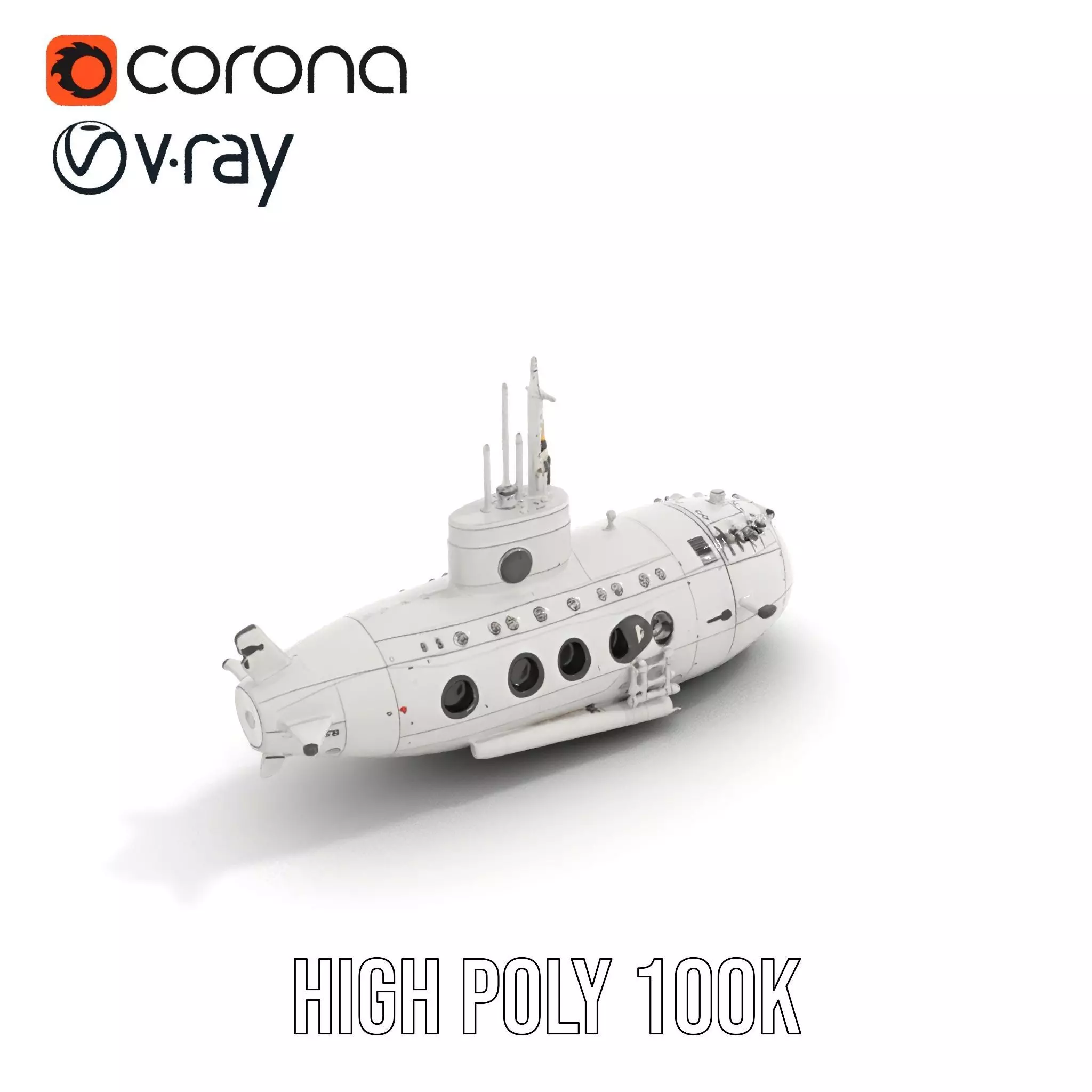 Classic Silver Submarine model pack Low-poly 3D model_14