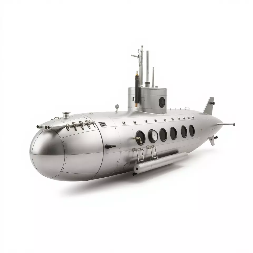 Classic Silver Submarine model pack Low-poly 3D model_3