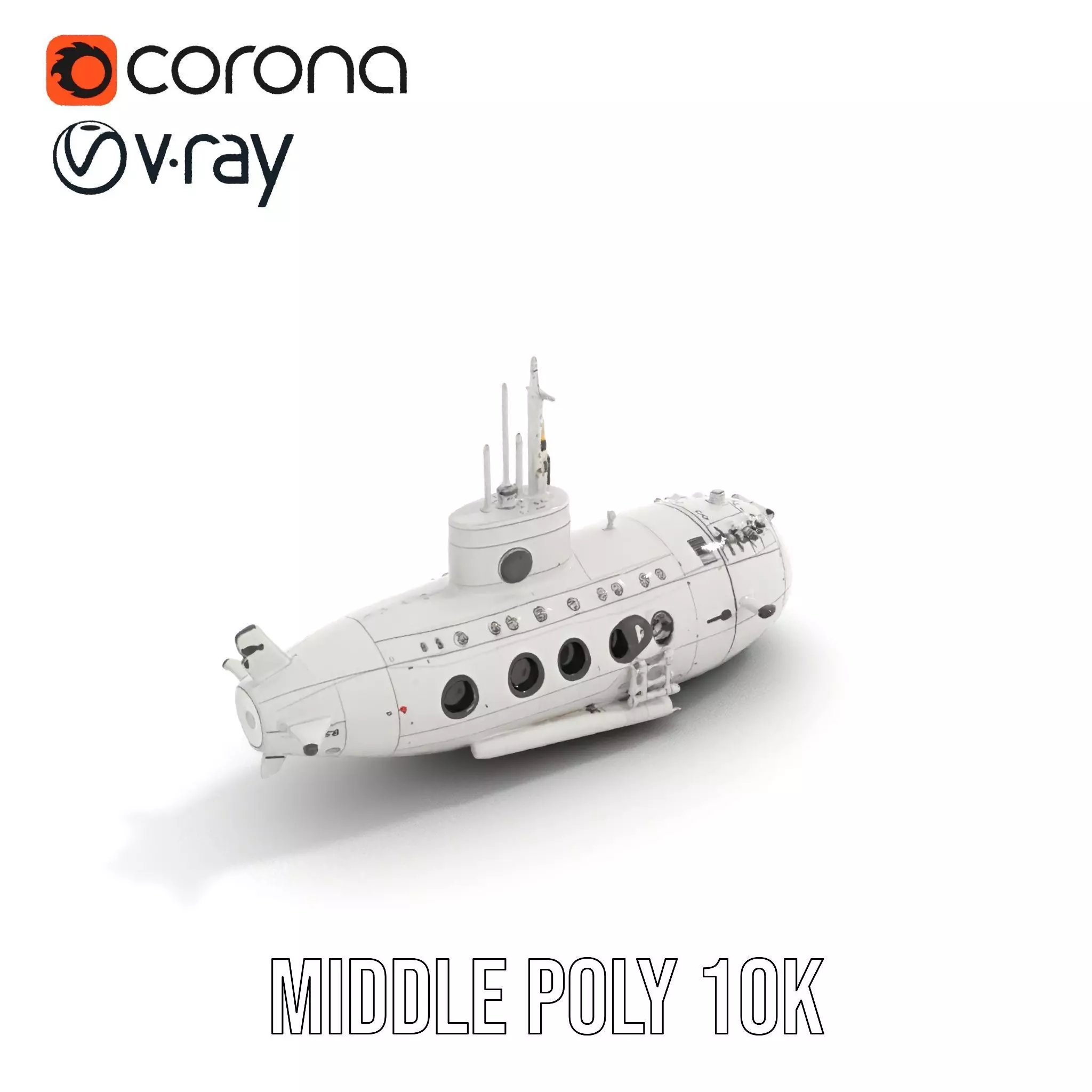 Classic Silver Submarine model pack Low-poly 3D model_7