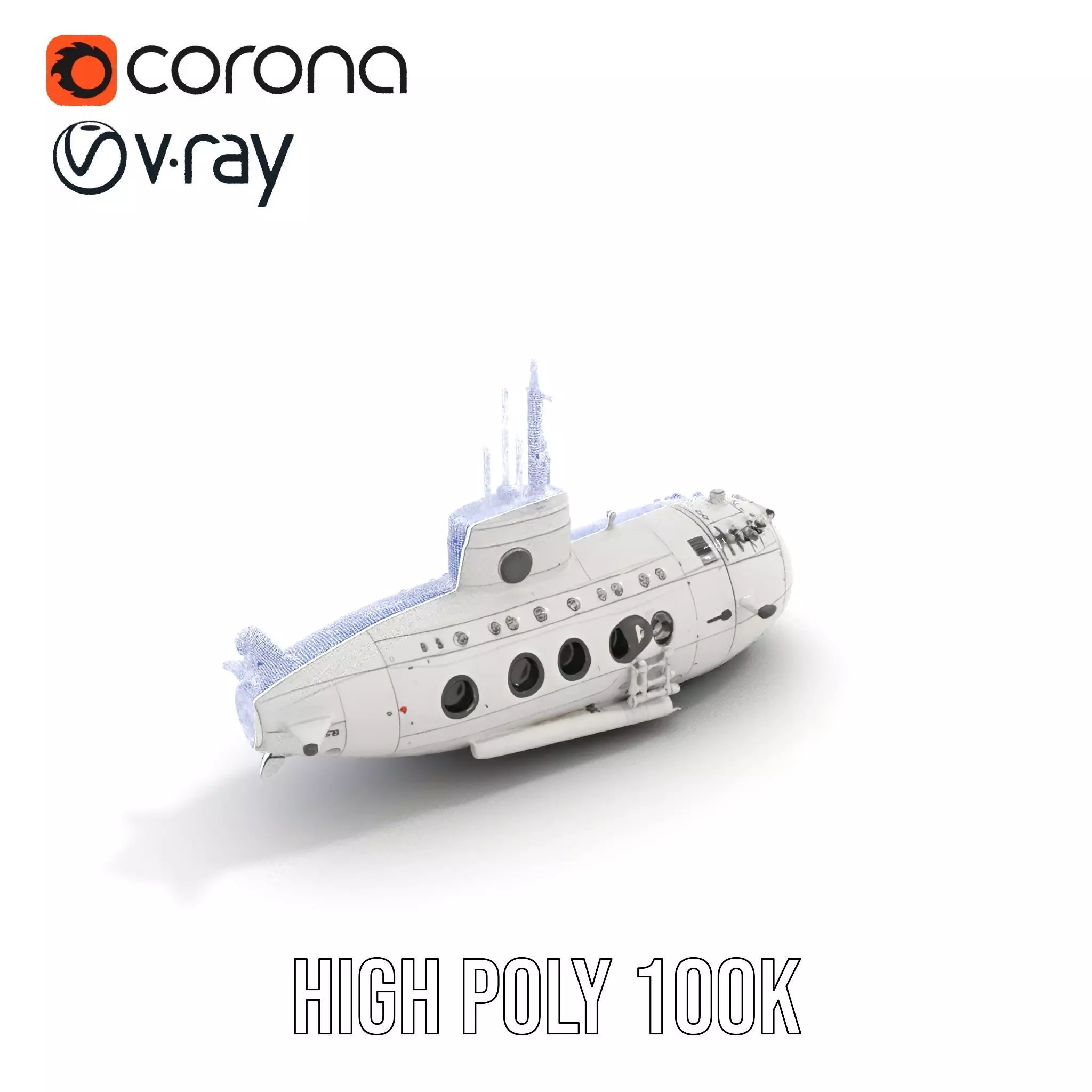 Classic Silver Submarine model pack Low-poly 3D model_34