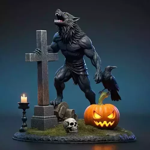 2458COLOR Werewolf Howling  3D Model  Halloween