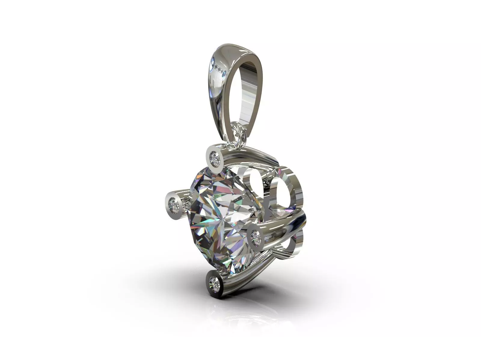 Pendant Solitaire Diamond with Quadruple Ball Prongs jp0350 3D print model_13