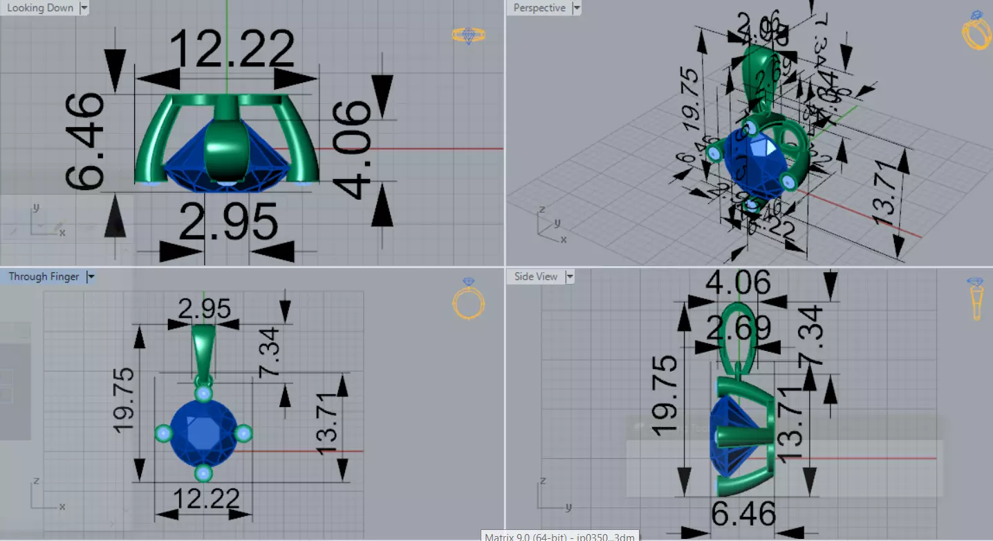 Pendant Solitaire Diamond with Quadruple Ball Prongs jp0350 3D print model_8