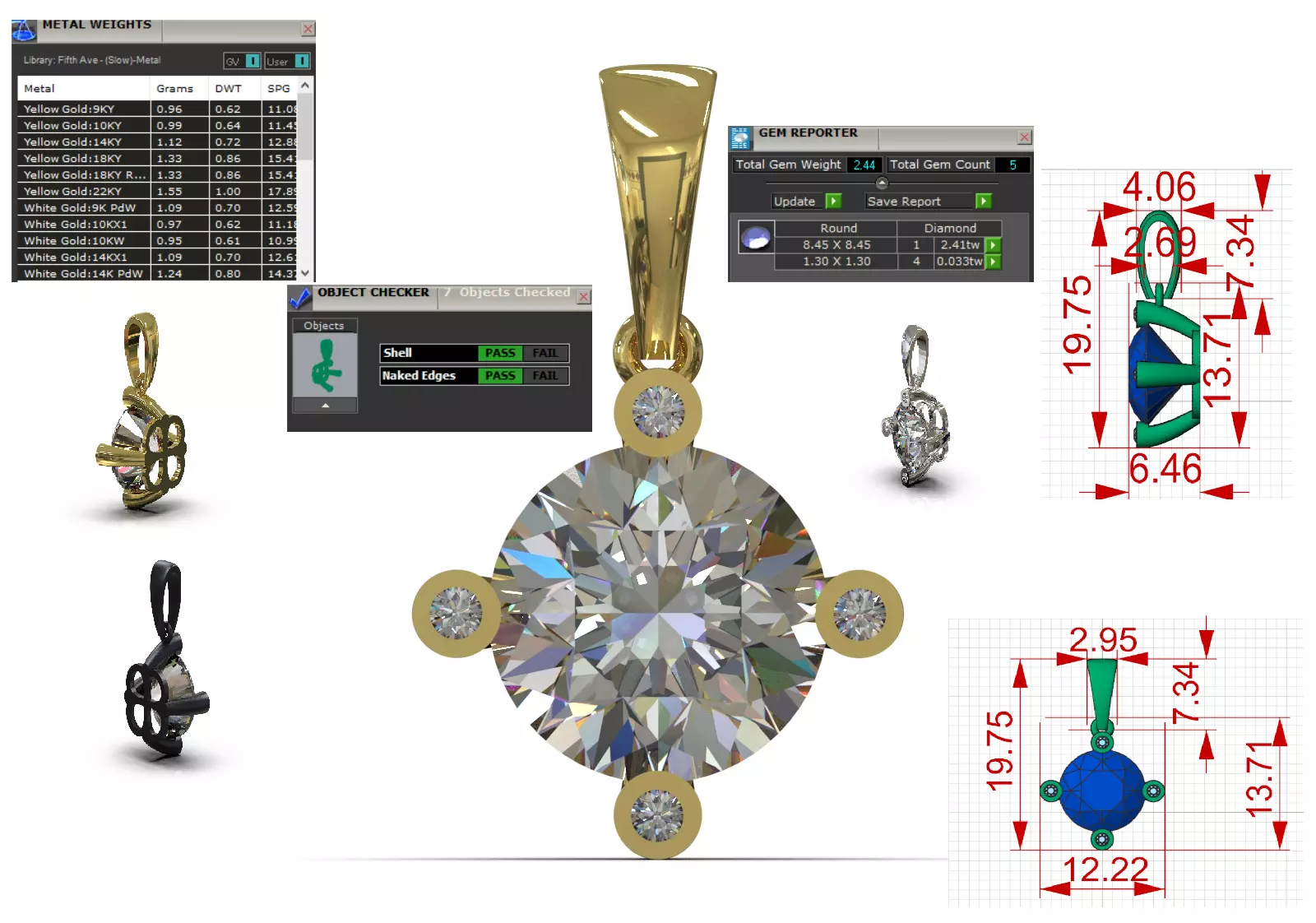 Pendant Solitaire Diamond with Quadruple Ball Prongs jp0350 3D print model_0