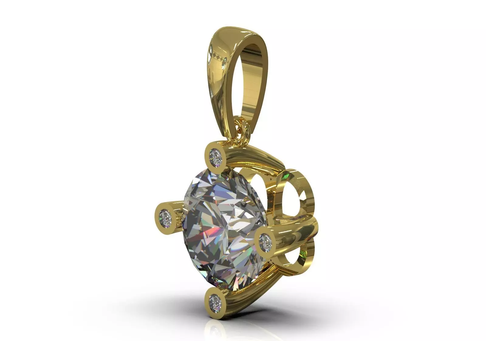 Pendant Solitaire Diamond with Quadruple Ball Prongs jp0350 3D print model_3