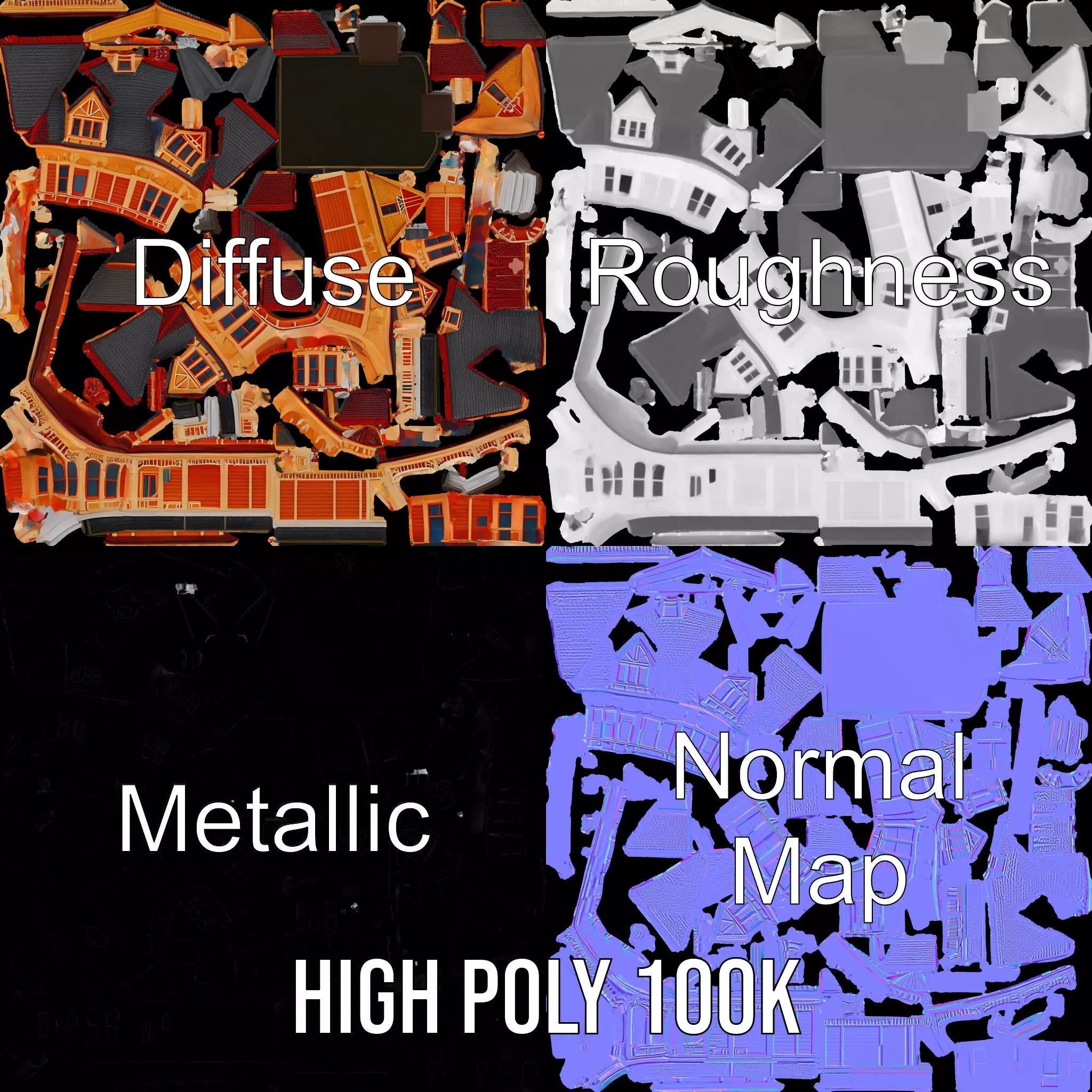 Victorian Gothic House model pack Low-poly 3D model_4