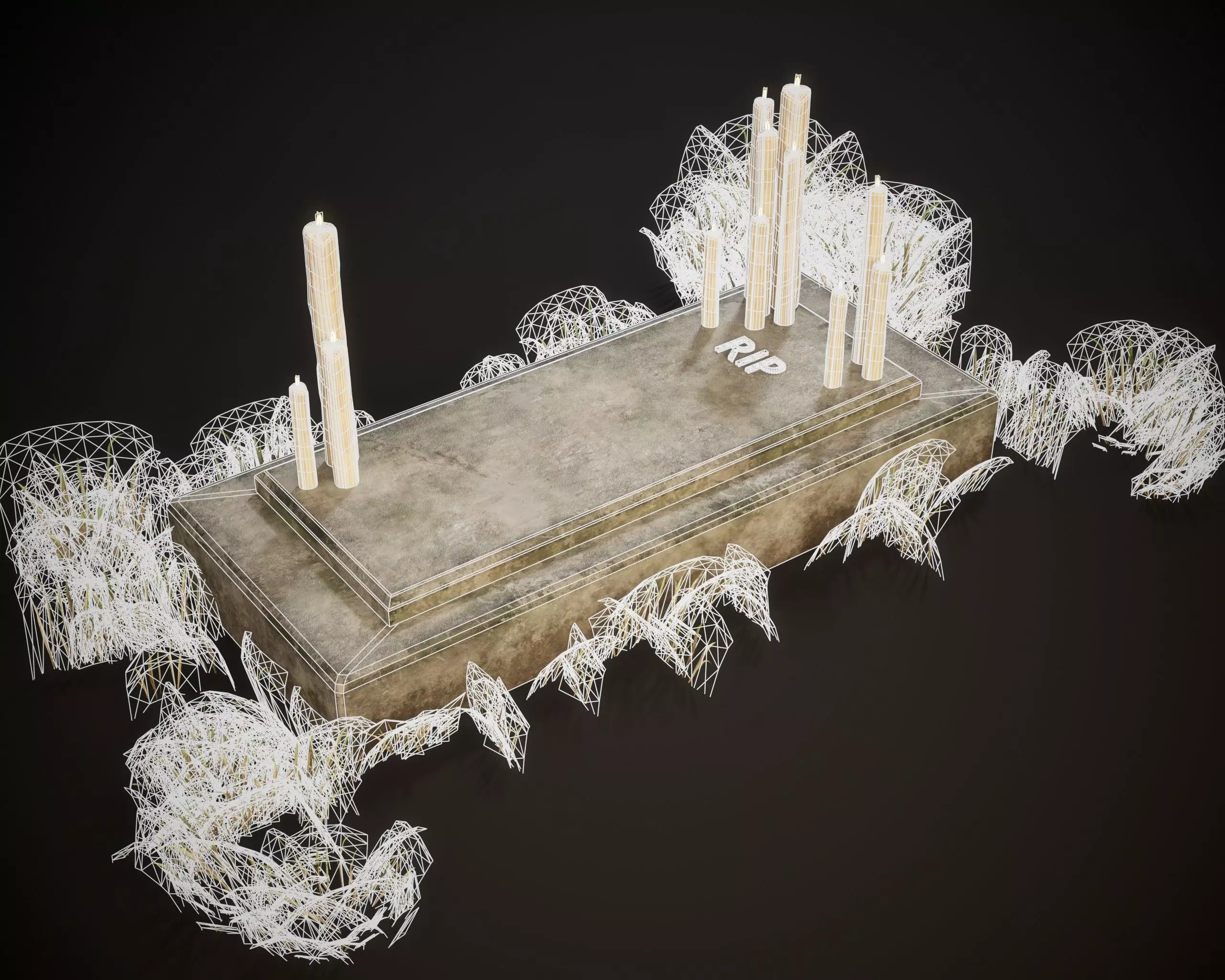 RIP Halloween Grave with Candles Low-poly 3D model_13