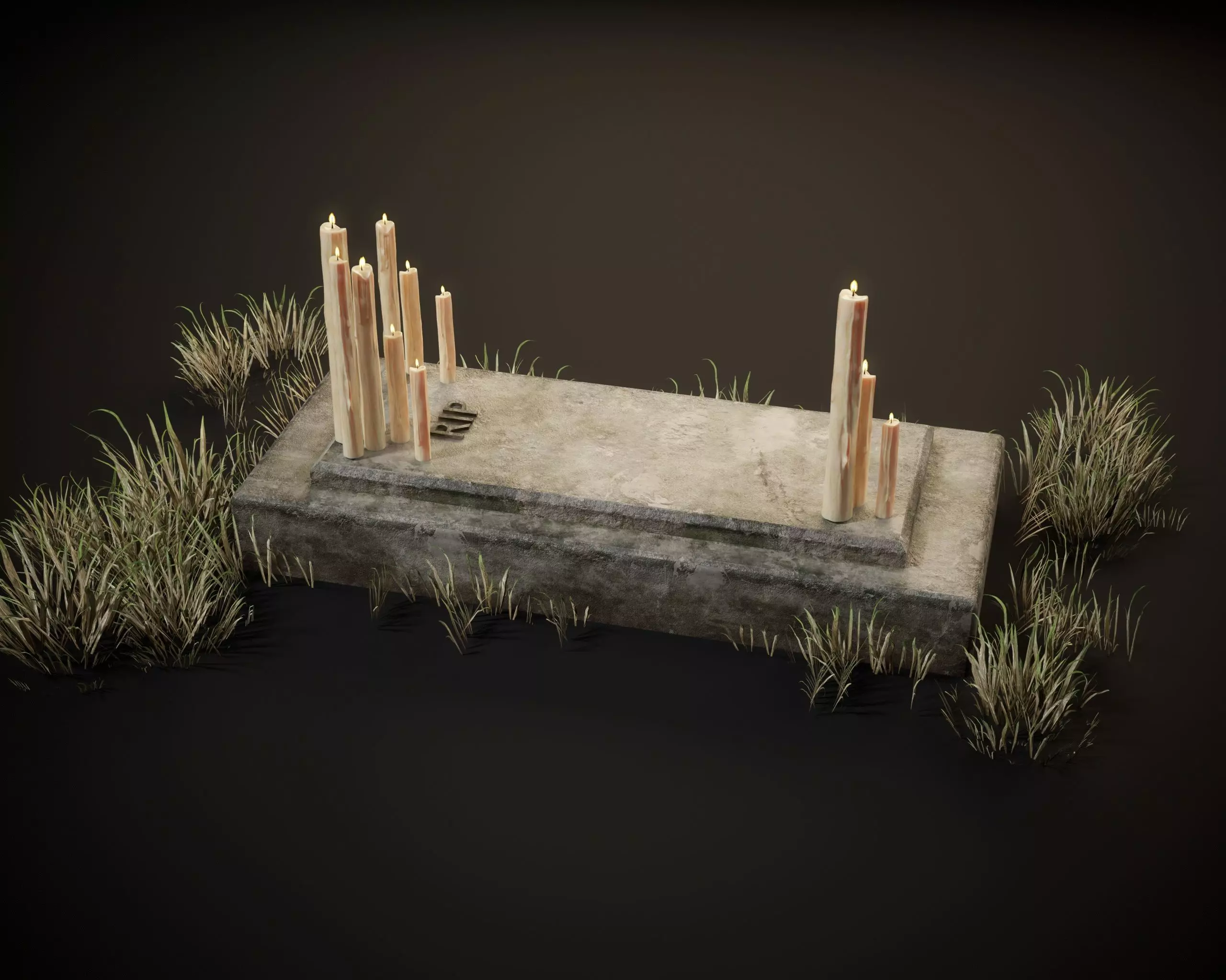 RIP Halloween Grave with Candles Low-poly 3D model_5