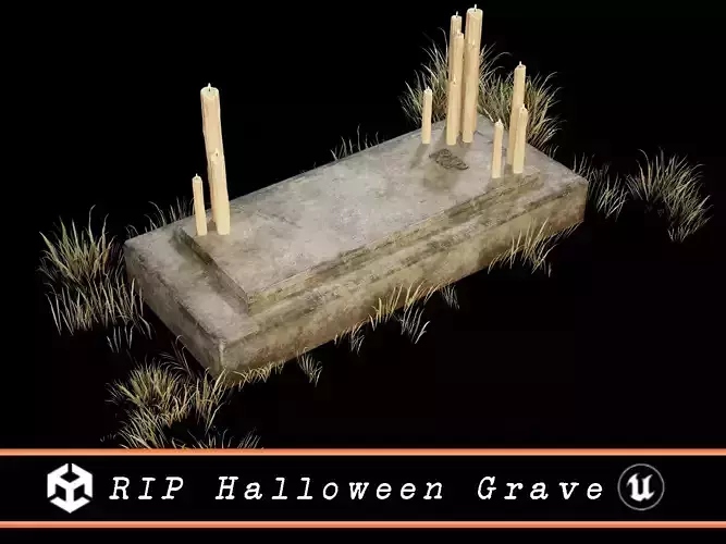 RIP Halloween Grave with Candles  Low-poly 3D model