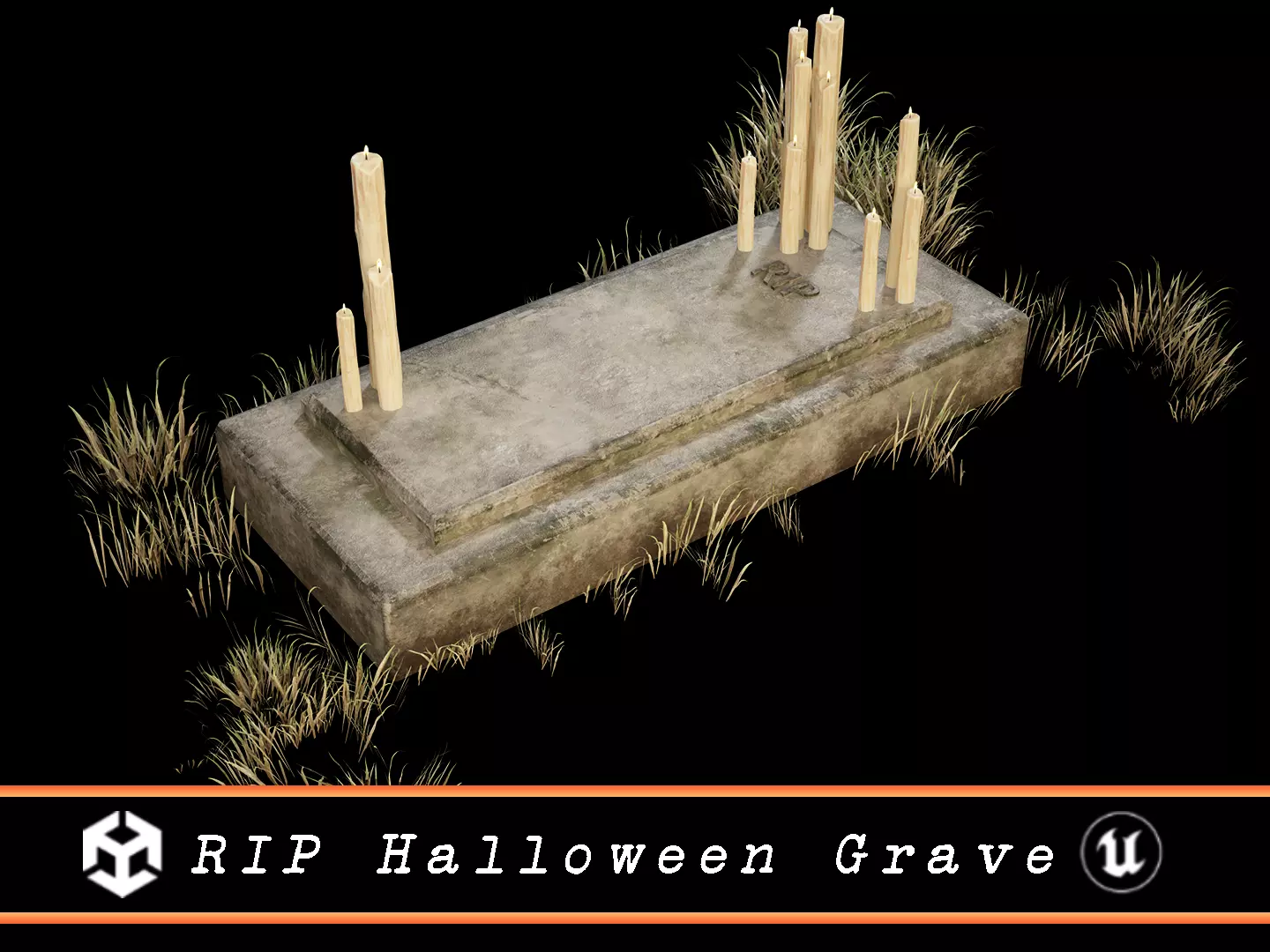 RIP Halloween Grave with Candles Low-poly 3D model_0