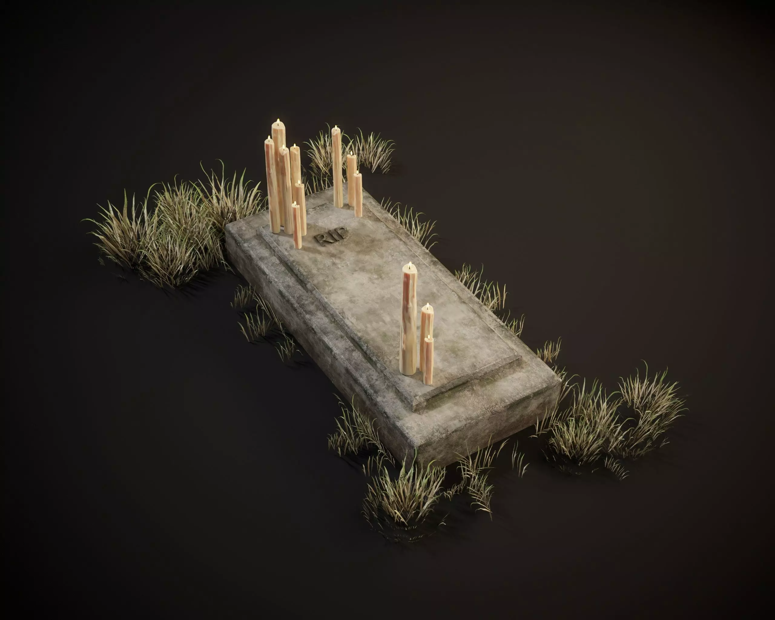 RIP Halloween Grave with Candles Low-poly 3D model_6