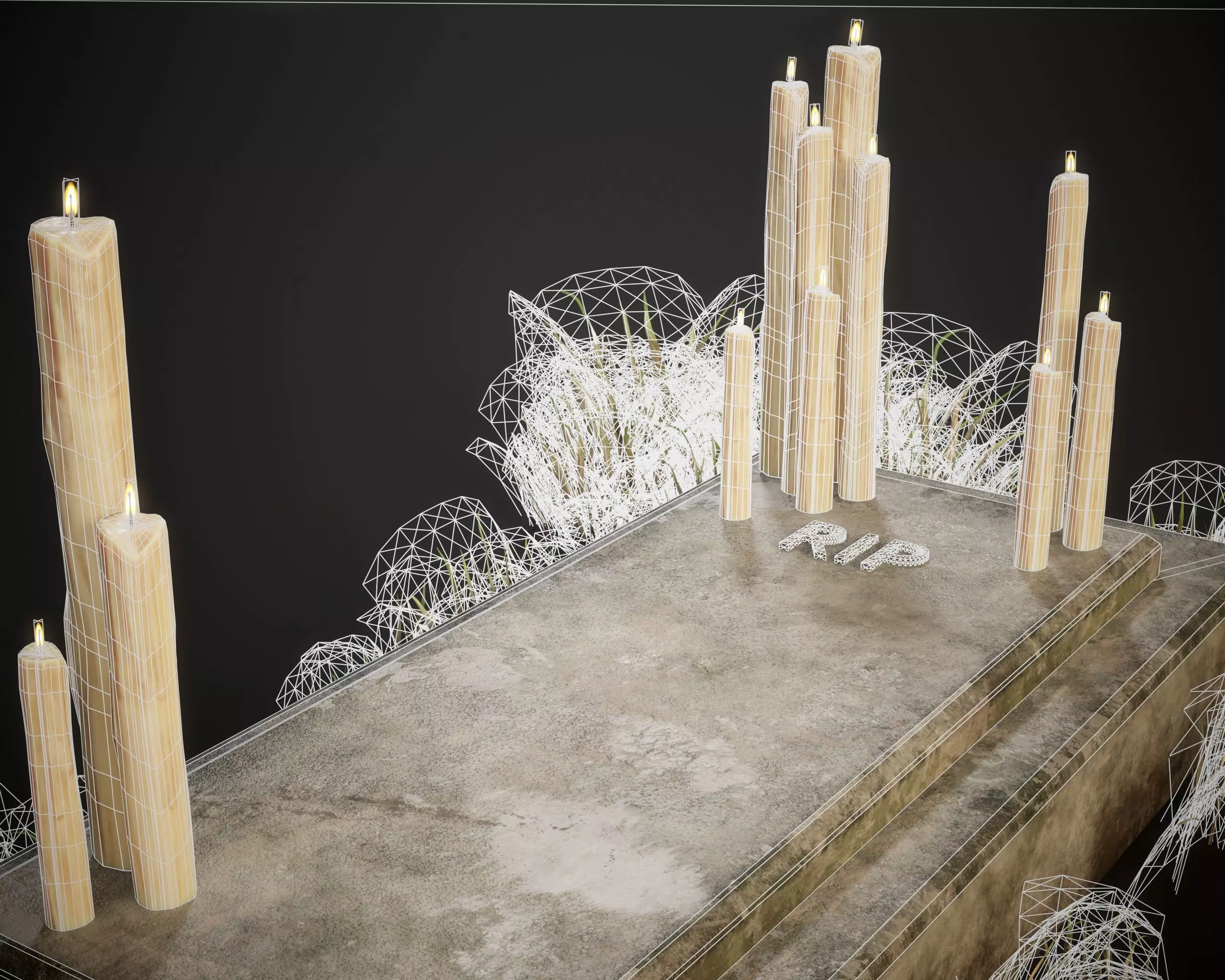 RIP Halloween Grave with Candles Low-poly 3D model_12