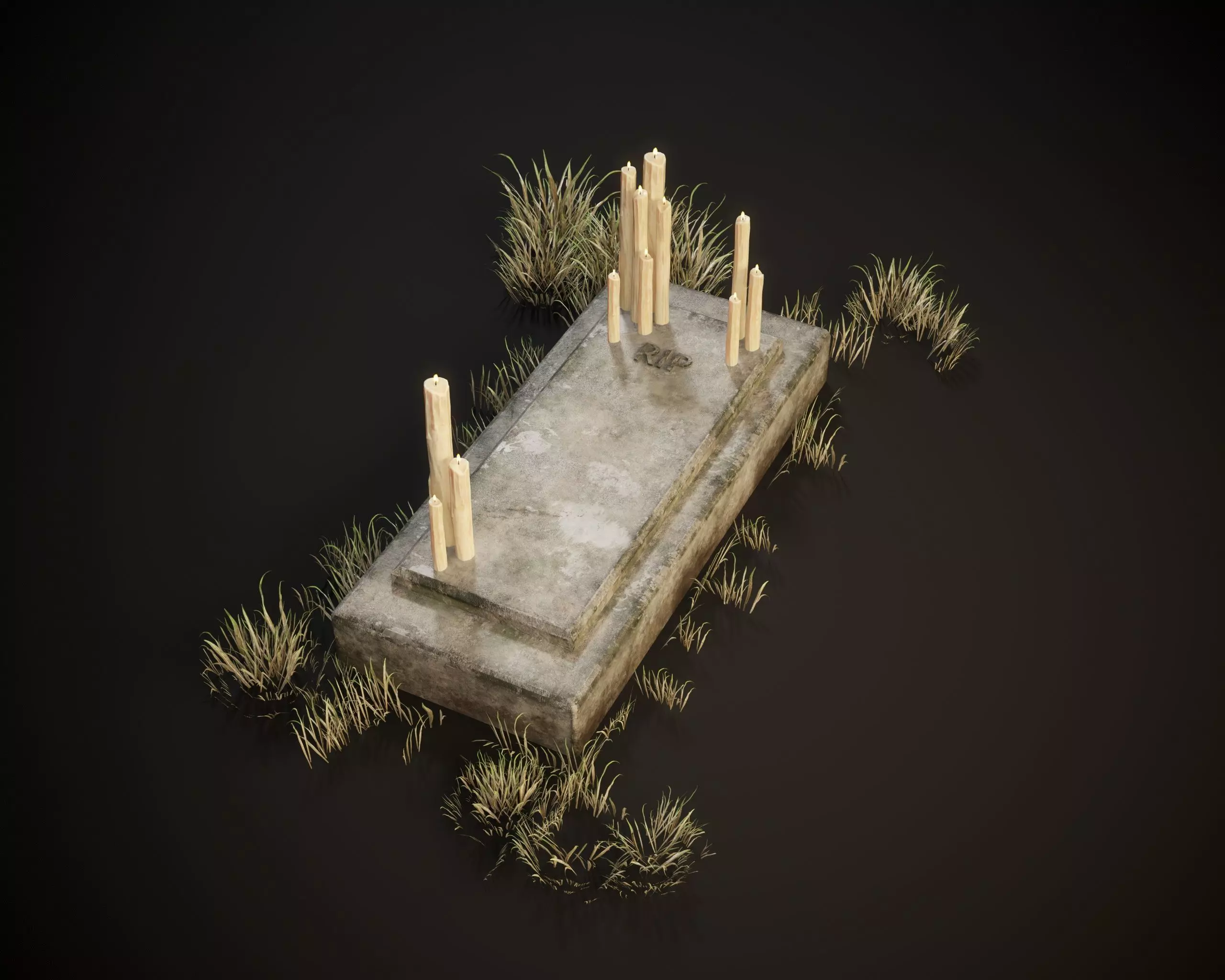 RIP Halloween Grave with Candles Low-poly 3D model_9