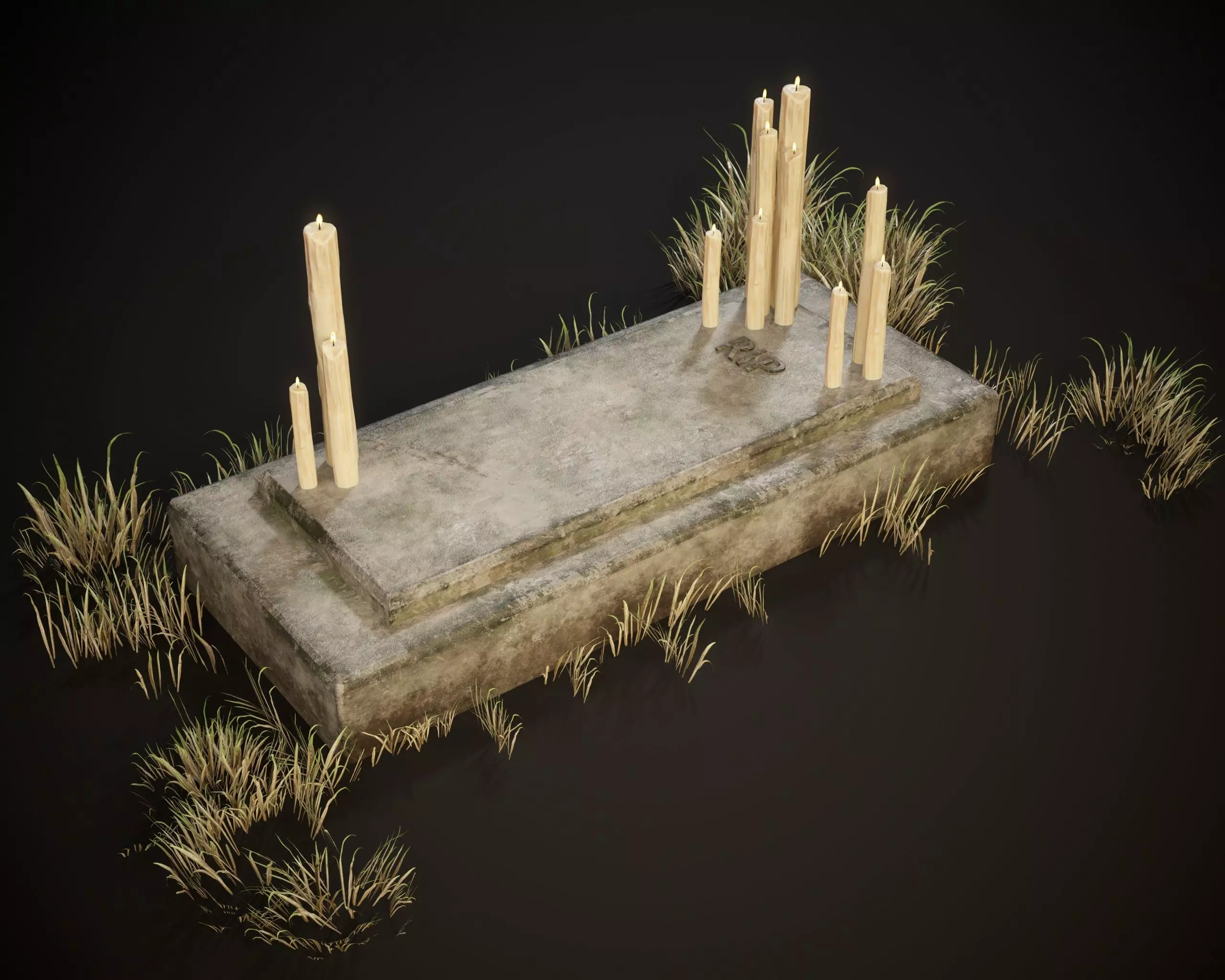 RIP Halloween Grave with Candles Low-poly 3D model_10